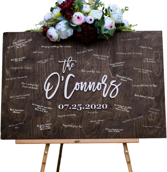 Personalized Last Name Guest Book, Unique Guest Book Sign, Custom Alternative Guest Book, Wooden Guest Book, Wedding Ceremony Guestbook Sign (Design 4)