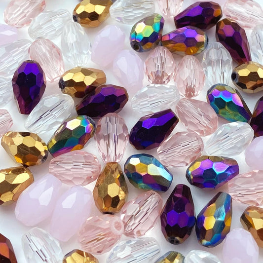 40pcs 10x15mm Teardrop Crystal Glass Beads Vertical Hole Faceted Loose Spacer Beads for DIY Craft Jewelry Making Necklace Bracelet Earring Wind Chimes(Pink Series)