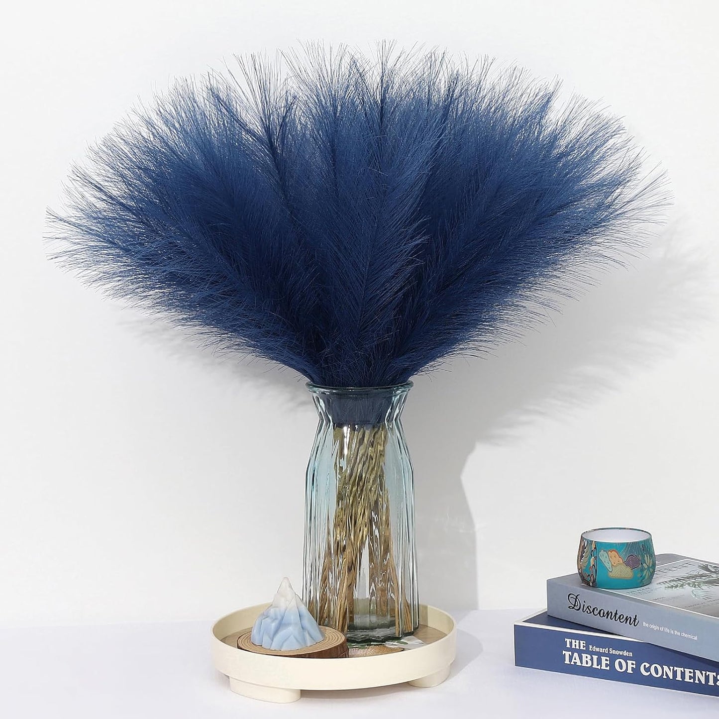Blue Pampas Grass Decor 30 Pcs 21.7 Inch Faux Pampas Grass Bulk Artificial Dried Flowers Small Vase Filler Pompas Grass.