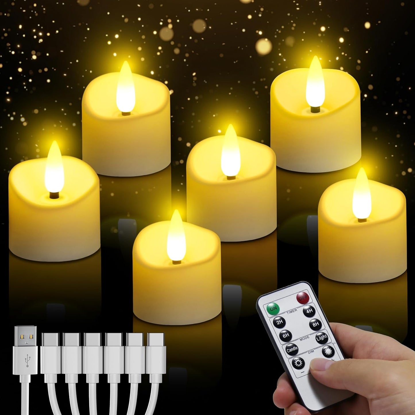 YiaMia Rechargeable Tea Lights with Remote, Flameless LED Candle with 24H Cycle Timer, Battery Operated Tea Lights for Votive, Weddings, Parties, Halloween, Christmas, Home Decoration (6)