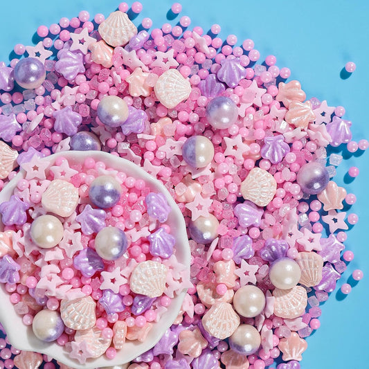 Sugarzy Edible Pearls Sprinkles Cake Decorating,130g/4.58oz,Purple Pink Pearl Sugar Sprinkle Mix Seashell,Baking Ocean Beach Candy Decorations,Perfect for Cookies,Donuts,Cupcake Topper,Birthday Holiday Party Supplies
