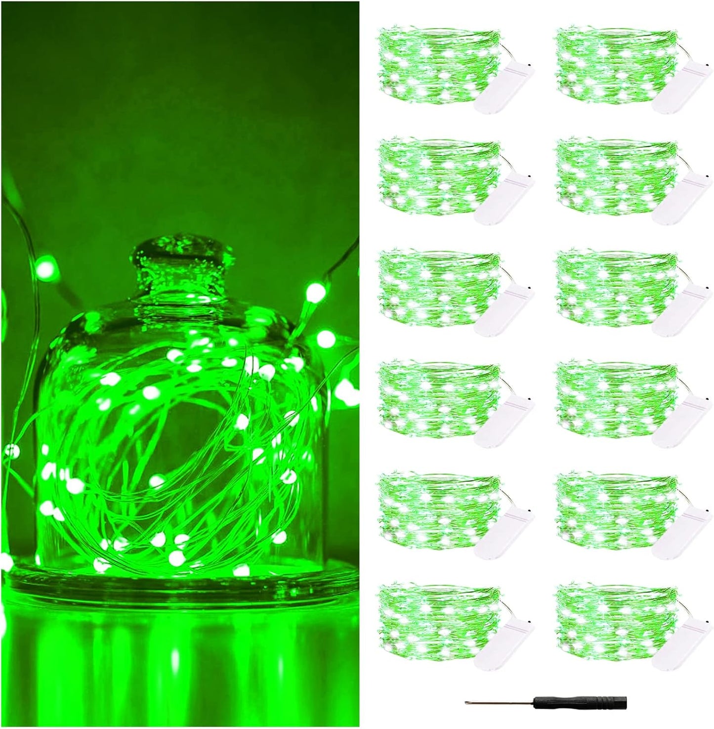 12 Pack Fairy Lights Battery Operated, 7FT 20LED Waterproof Silver Wire Christmas Lights Outdoor, Firefly Mini String for Bedroom Party Birthday Wedding Home Decor