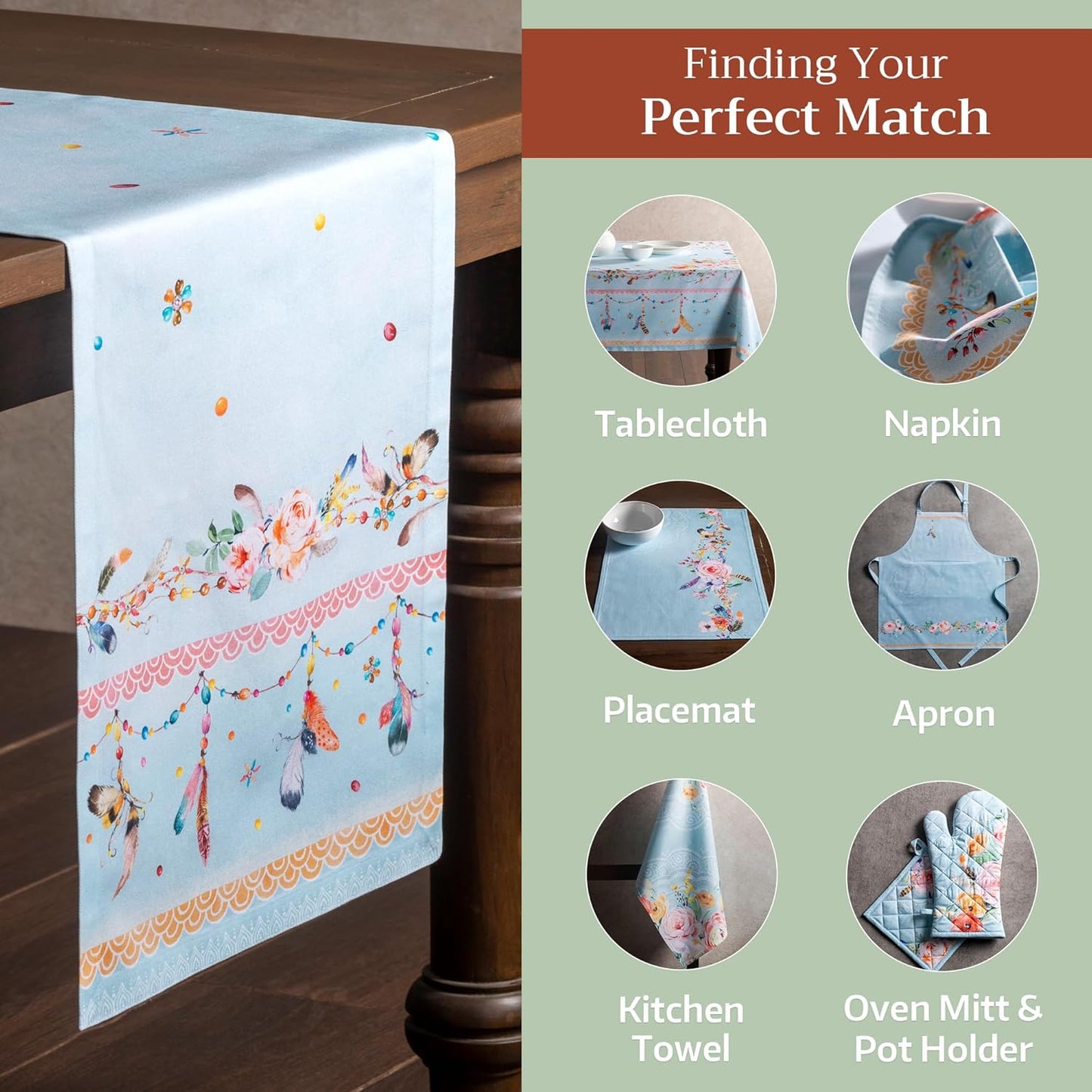 Maison d' Hermine Table Runner 100% Cotton Single Layer Table Runners 108 inches Long Decorative for Home Kitchen Dining Party Baby Shower Wedding Bridal Shower Spring Summer (Ibiza, 14.50" x 108")