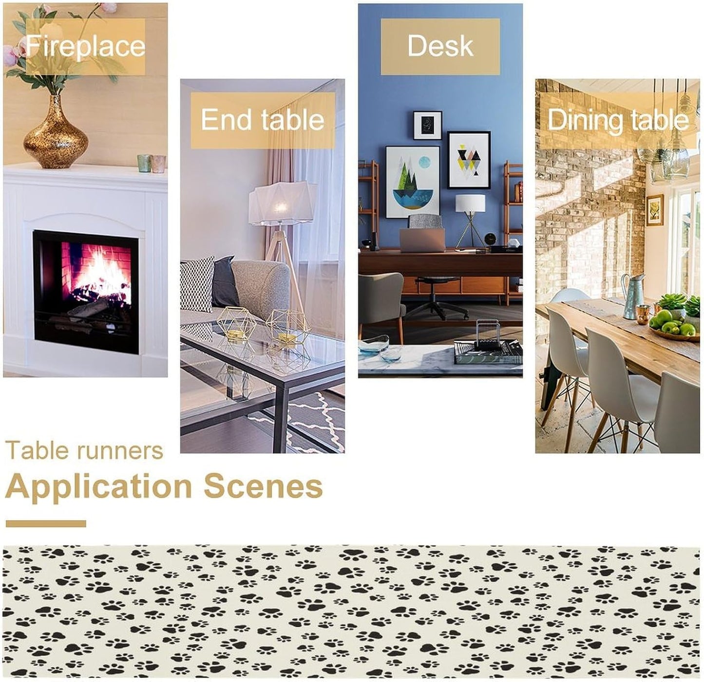 Dog Paws Table Runner,Cartoon Cute Black White Animal Footprints Abstract Tablecloth Burlap for Hotel Indoors Outdoor Dining Room Kitchen Home Decor,W13X L80 in