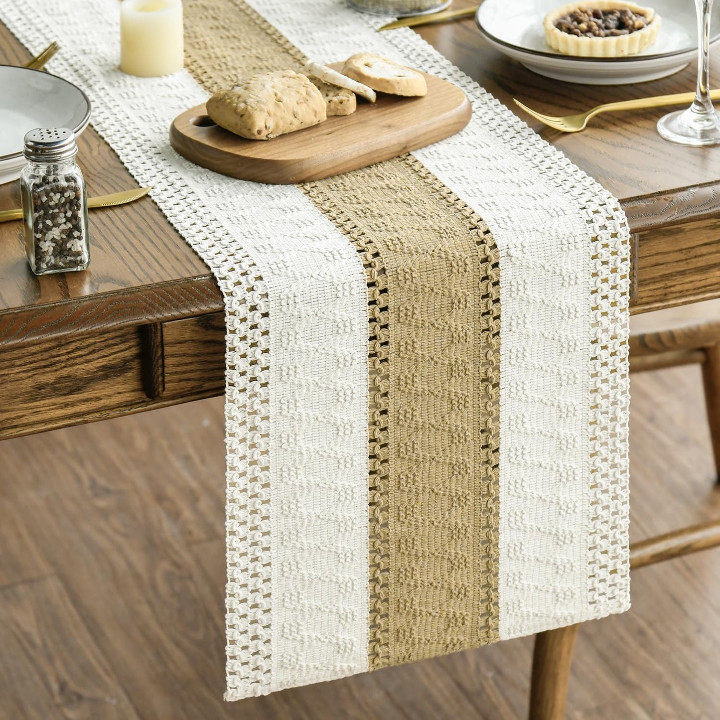 Artoid Mode Burlap Brown Farmhouse Rustic Table Runner, Seasonal Holiday Hollow Kitchen Dining Table Decoration for Home Party Decor 12x120 Inch