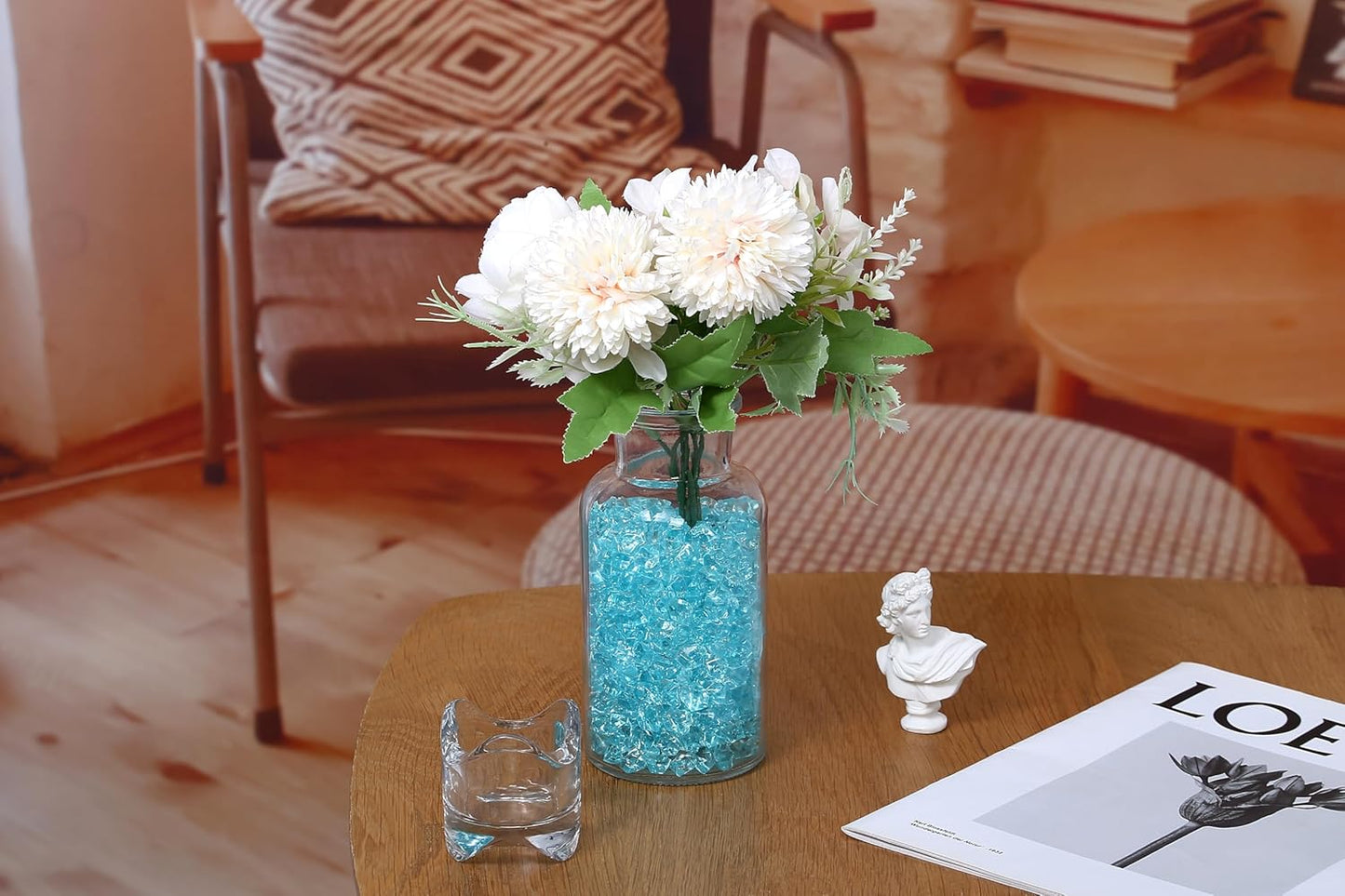 LAIDANLA 500PCS Teal Acrylic Gems Vase Fillers Plastic Diamonds Teal Fake Ice Cubes Fake Crushed Rocks for Centerpiece DIY Party Table Scatter Prop Wedding Decoration Accessories