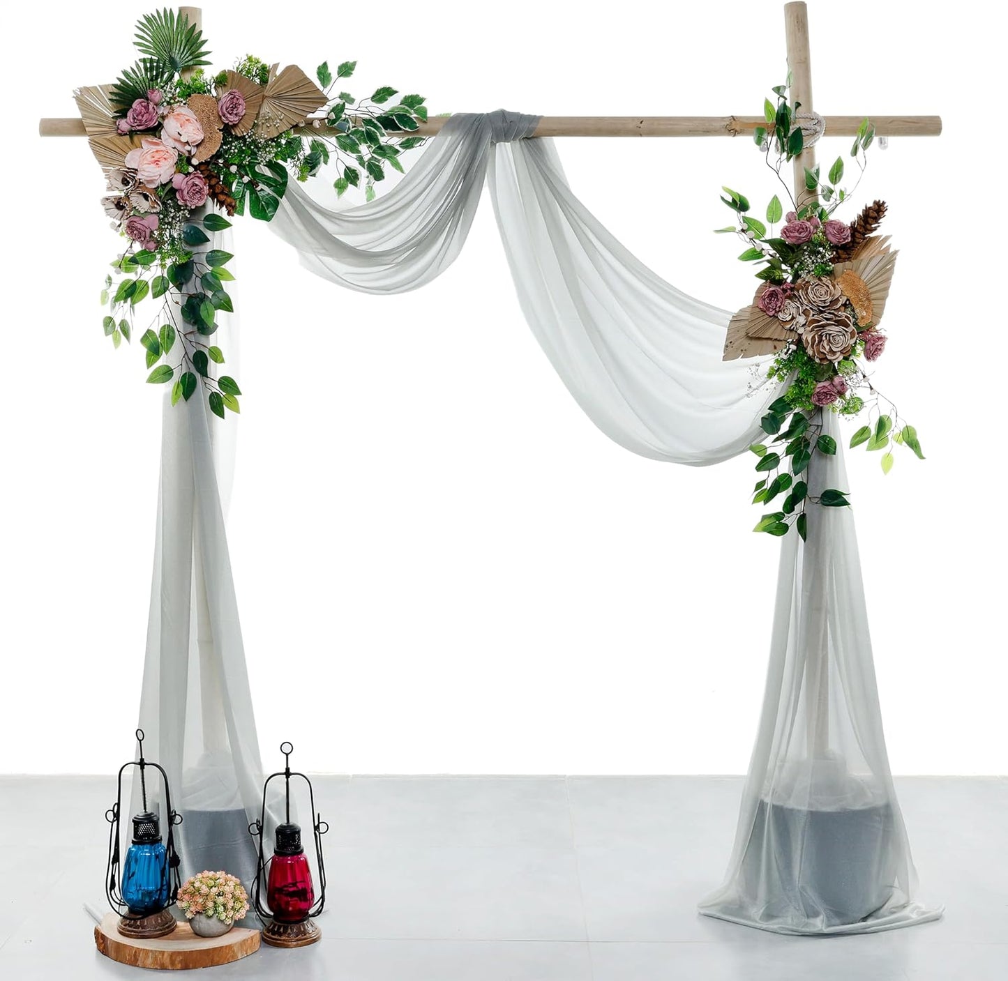 VDS Pack of 2 Panel (30 Inch X 100 Feet) Wedding Arch Draping Fabric Sheer Chiffon Fabric Drapery for Wedding Ceremony Reception Swag Backdrop Canopy Chuppah ARBO Altars Decoration (Grey)