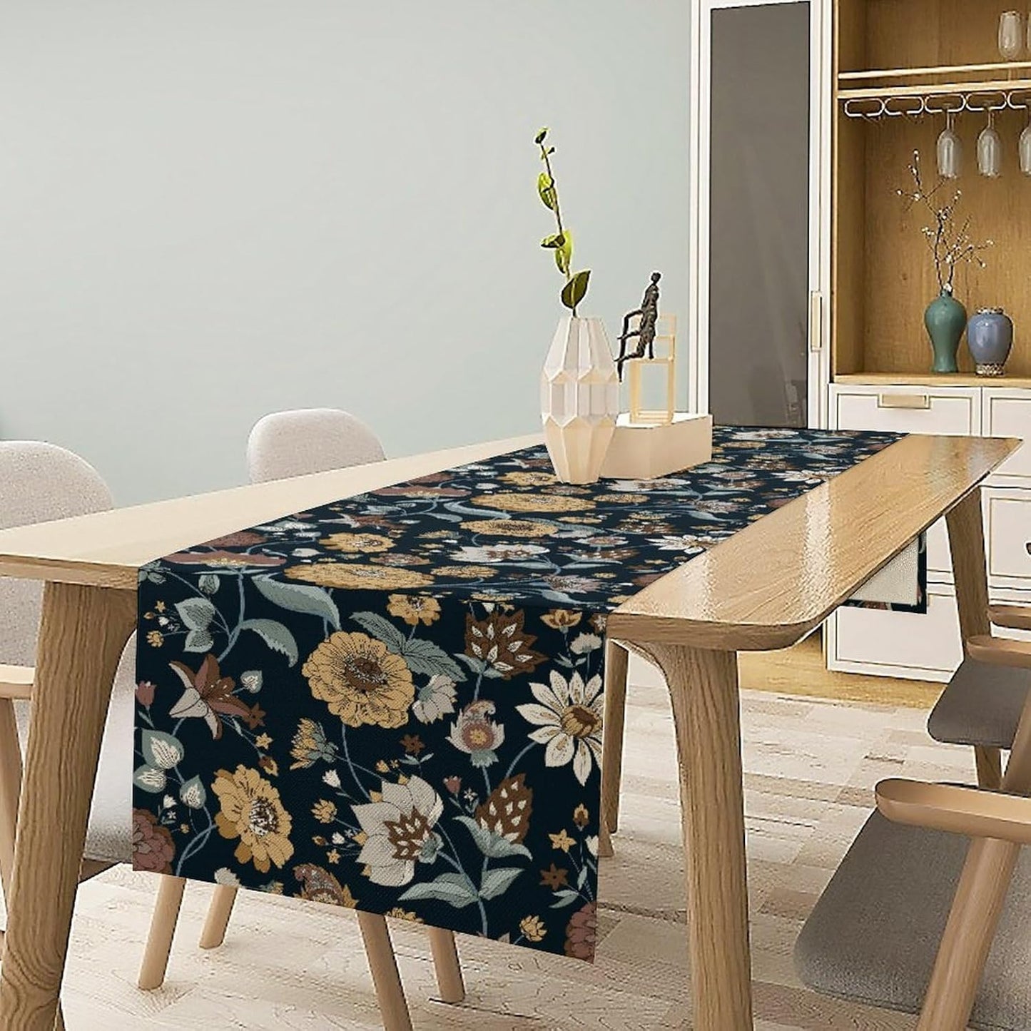 Boho Floral Table Runner Bohemian Floral Vintage Home Kitchen Dining Table Decoration 13x108 Inch 1PCS