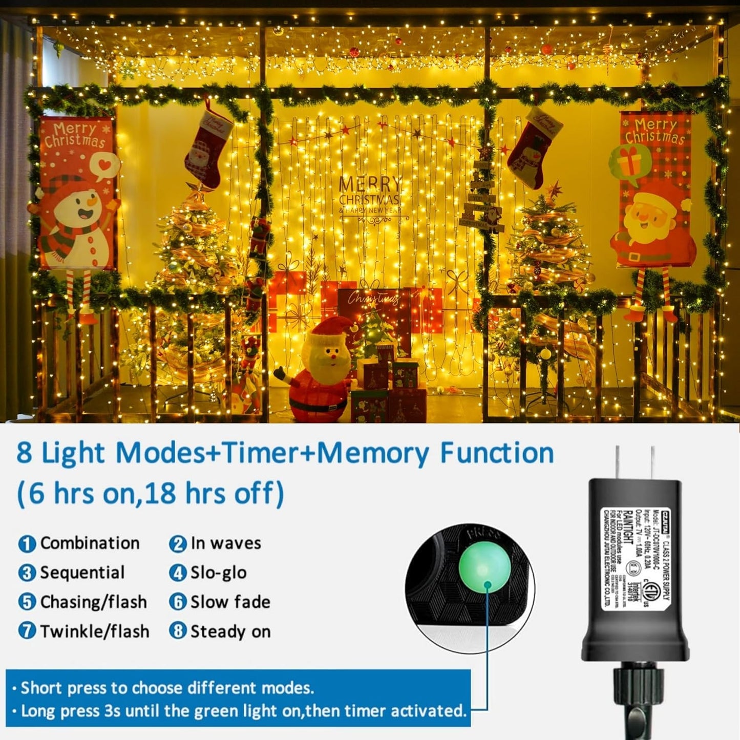 YEGUO 500 LED 165ft Christmas Lights Outdoor Waterproof, Warm White String Lights Indoor, 8 Modes Green Wire Twinkle Xmas Tree Lights Plug in with Memory Timer