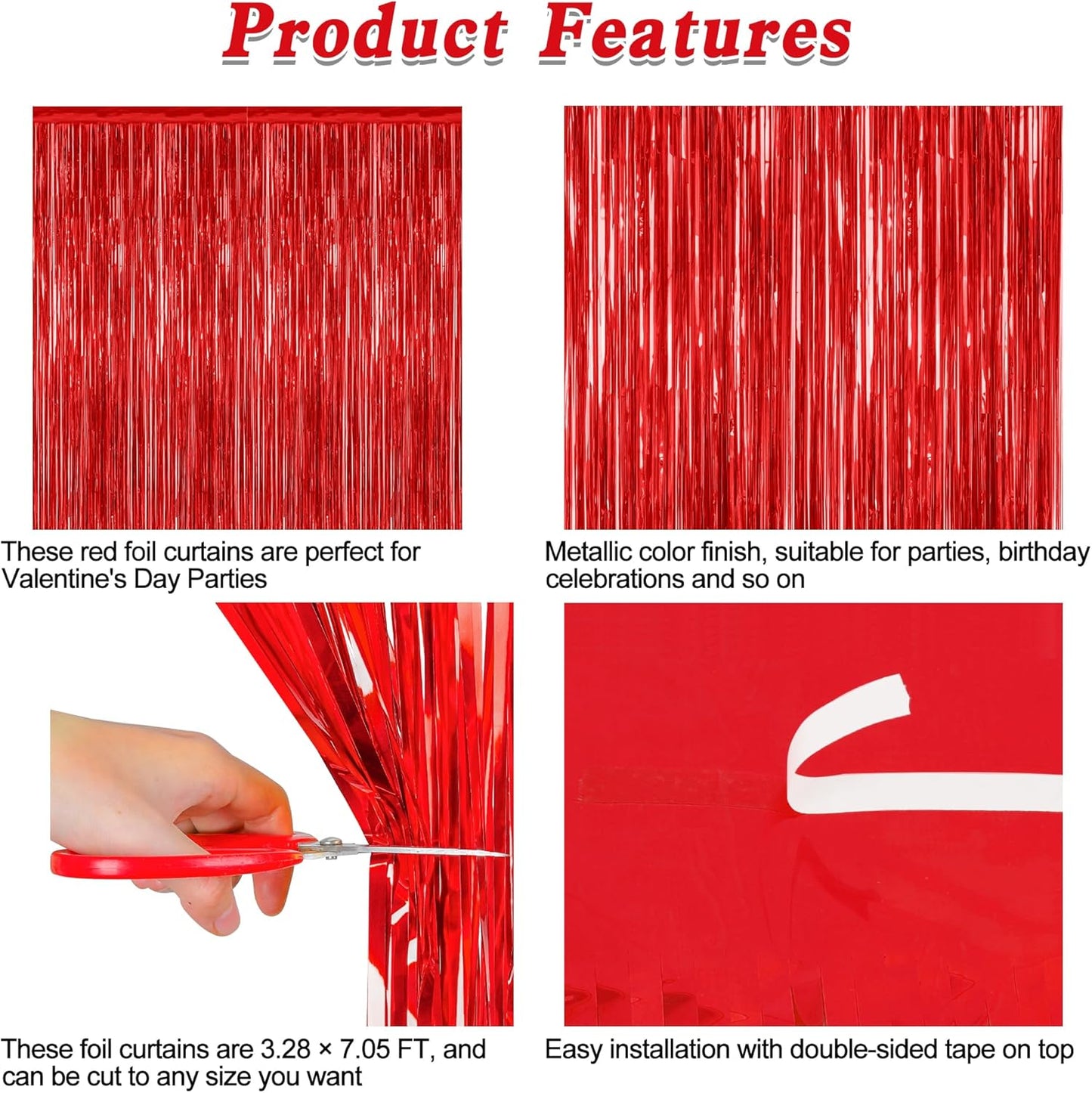 12 Pack Red Curtains, 3.28 FT x 7.05 FT Party Streamer, Metallic Party Backdrop Birthday Streamer Foil Curtains, Fringe Tinsel for Red Party Decor Casino Theme Decorations Party Supplies