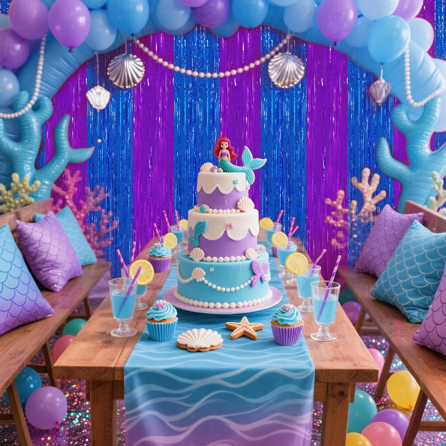 TONIFUL 2Pcs Blue Purple Door Streamers,Green Photo Booth Backdrop,Metallic Streamers Green Foil Fringe Curtains for Birthday,Christmas,New Year,St. Patrick's Day Party Streamers Decor