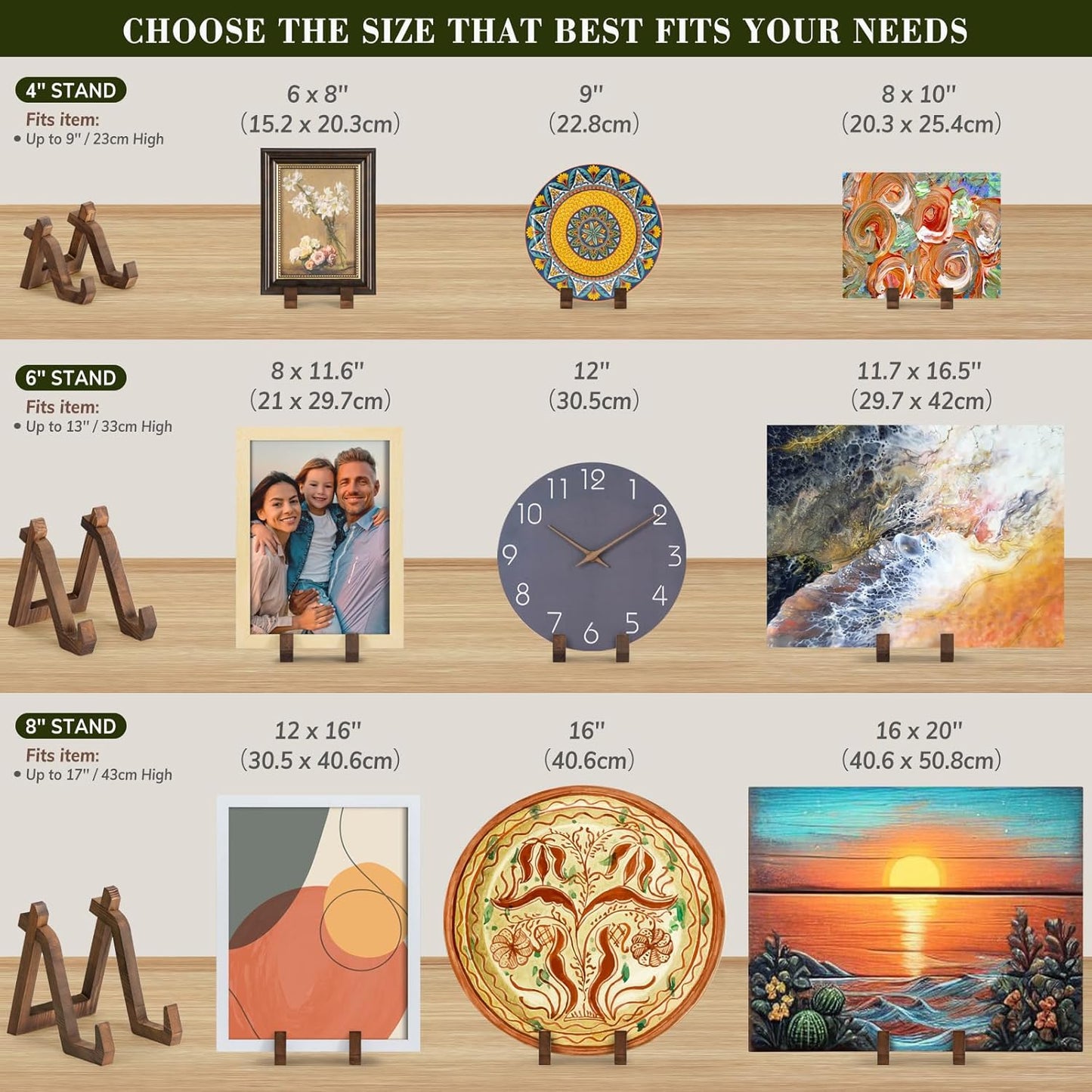 Plate Display Stand, 4 Inch Plate Holder for Displaying, Decorative Picture Frame Dish Photo Plaque Platter Wood Stand