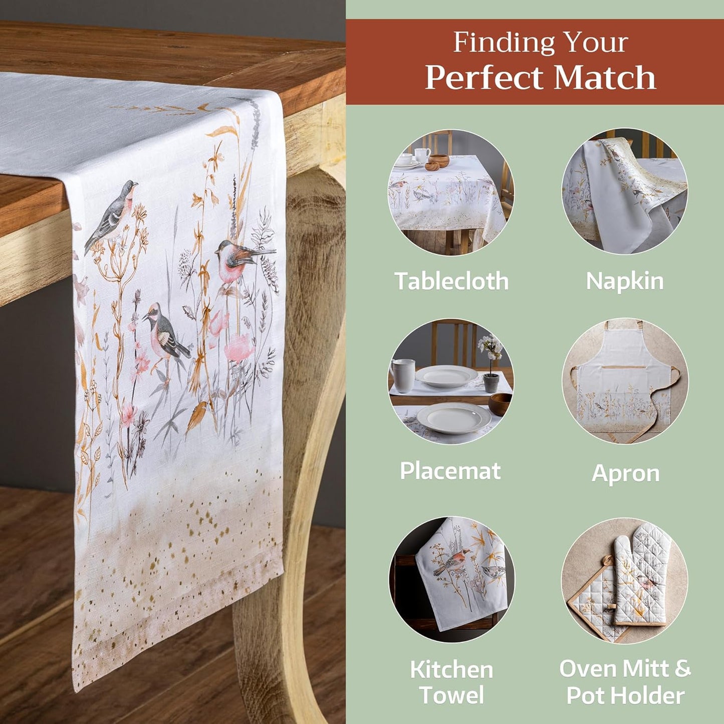 Maison d' Hermine Table runner 100% Cotton Single Layer Table Runners 72 inches long Decorative for Home Kitchen Dining Party Wedding Bridal Shower Spring Summer (Meadow Florals - Beige, 14.50" x 72")