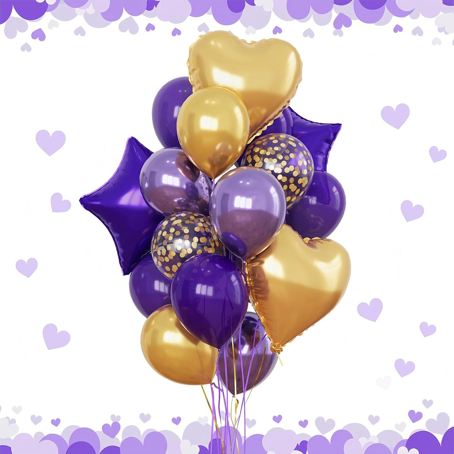 Purple and Gold Balloons Heart Star Mylar Balloon, Metallic Royal Dark Purple and Gold Party Decorations 18 in Star Heart Shape Balloon as Graduation Prom Mardi Gras Birthday Party Supplies Decor