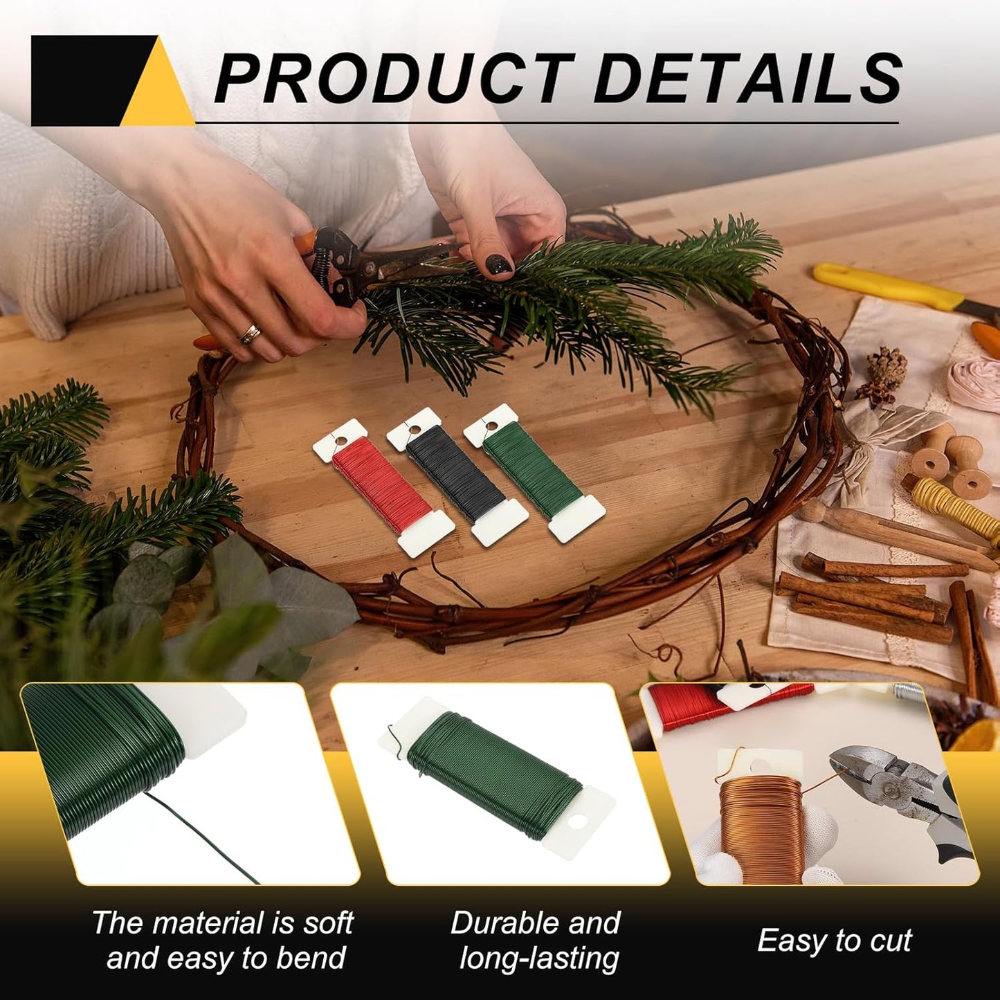 MECCANIXITY 190 Yards/575 Feet Metal Floral Wire 21 Gauge Green Flexible Paddle Thin Floral Wires for Craft, Christmas Wreath, Flower Arrangement, Wedding, Total 5 Roll