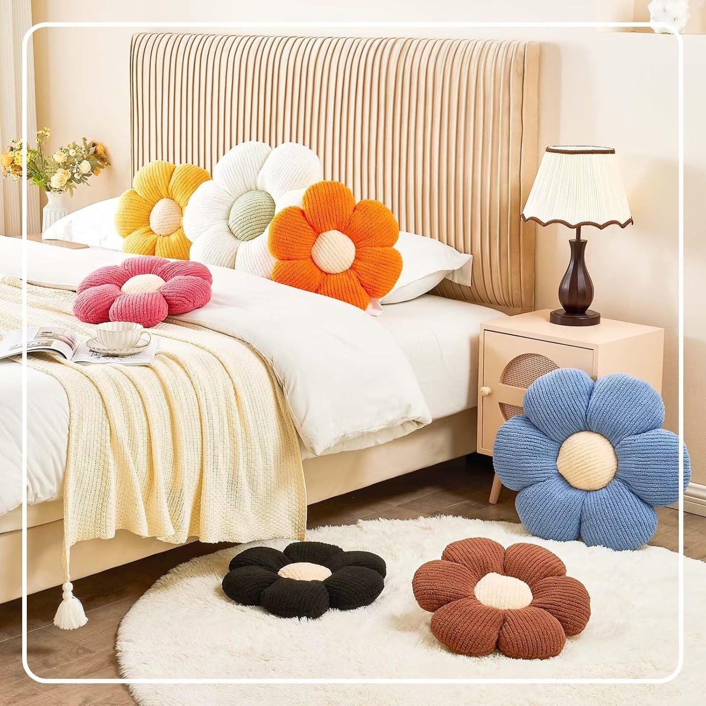 Flower Throw Pillow, Soft Blue 19.6" Shaped Floor Pillow for Home Decor, Cute Aesthetic Plush Decorative Pillows for Bed, Sofa, Couch