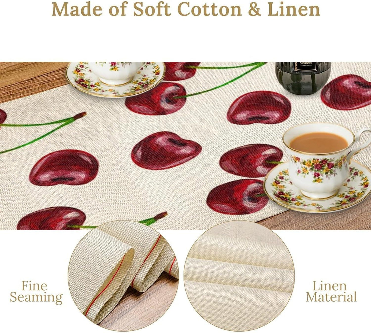 Red Cherry Table Runner Watercolor Spring Summer Wild Berry Tropical Fruit Theme Dinner Runner for Girl Baby Shower Party Holiday Home Kitchen Dining Table Decor 13x36