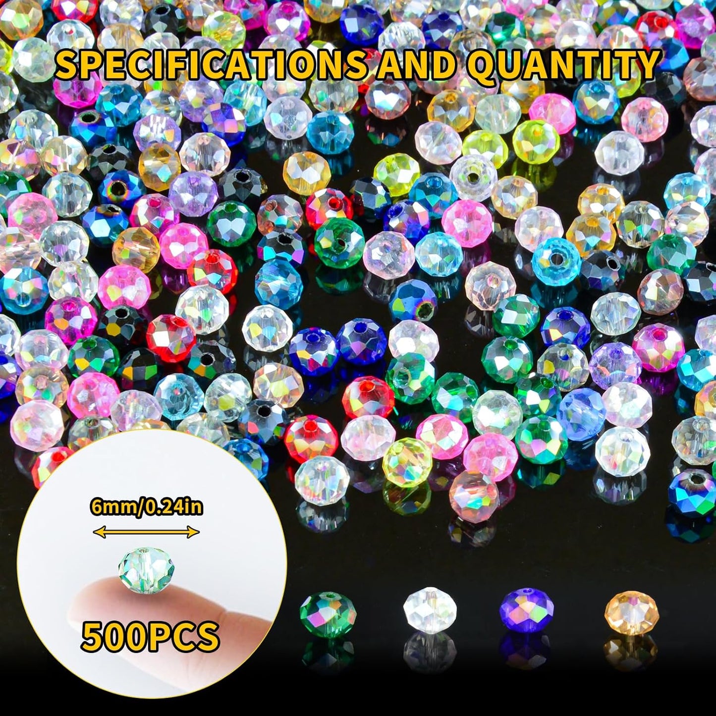 500Pcs 6mm Colors Random Crystal Glass Beads for Jewelry Making Beads for Bracelets Necklace Pendants Making Supplies(Mixed Colors)