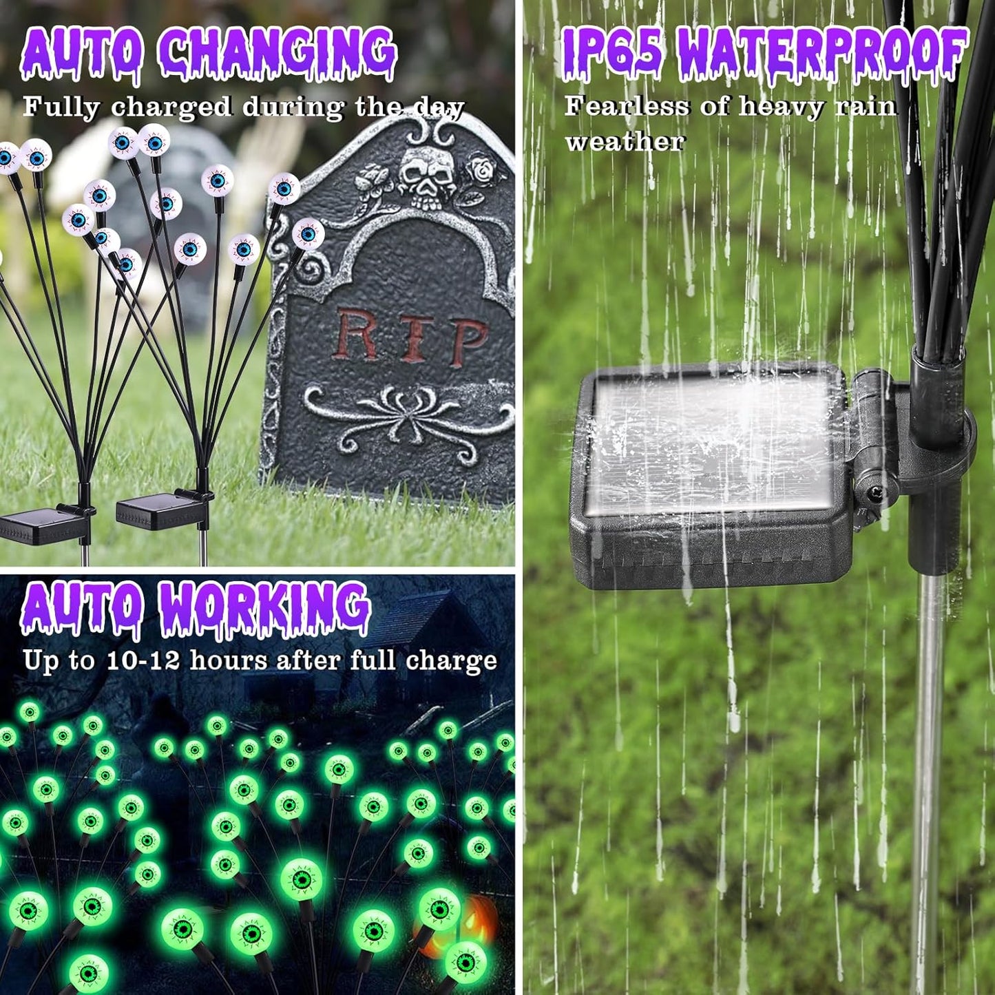 ASMAD Halloween Decorations Outdoor Solar Scary Eyeball Lights, 4Pack 32LEDs Green Eyeball Swaying Firefly Light, Waterproof Halloween Path Lights for Garden/Yard/Patio/Party Decor