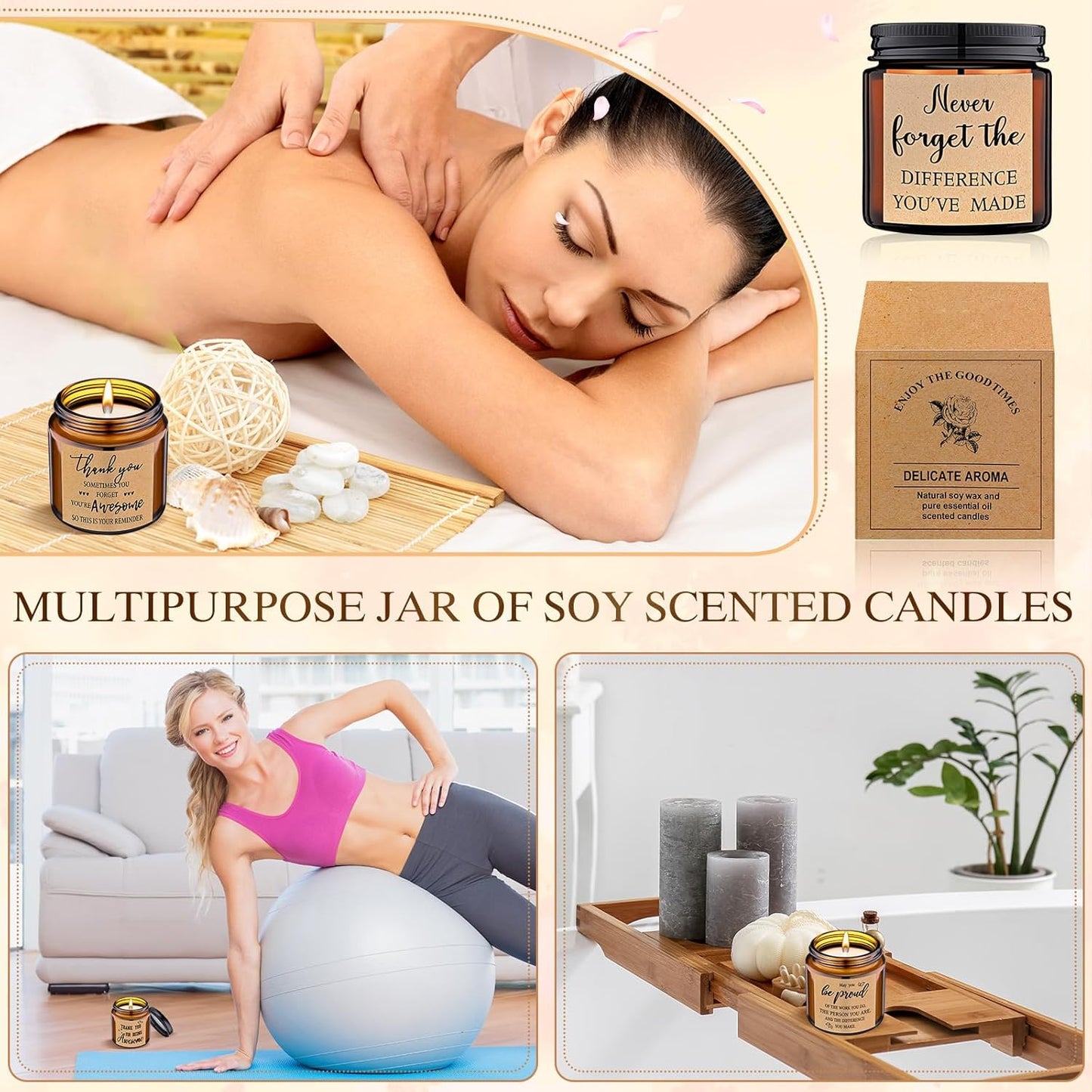 MTLEE 20 Pcs Thank You Gifts Candles 3.5 oz Employee Appreciation Inspirational Scented Soy Wax Candle Thank You Gift Christmas Gifts for Coworker Women Volunteer Teacher(Grateful,Brown)