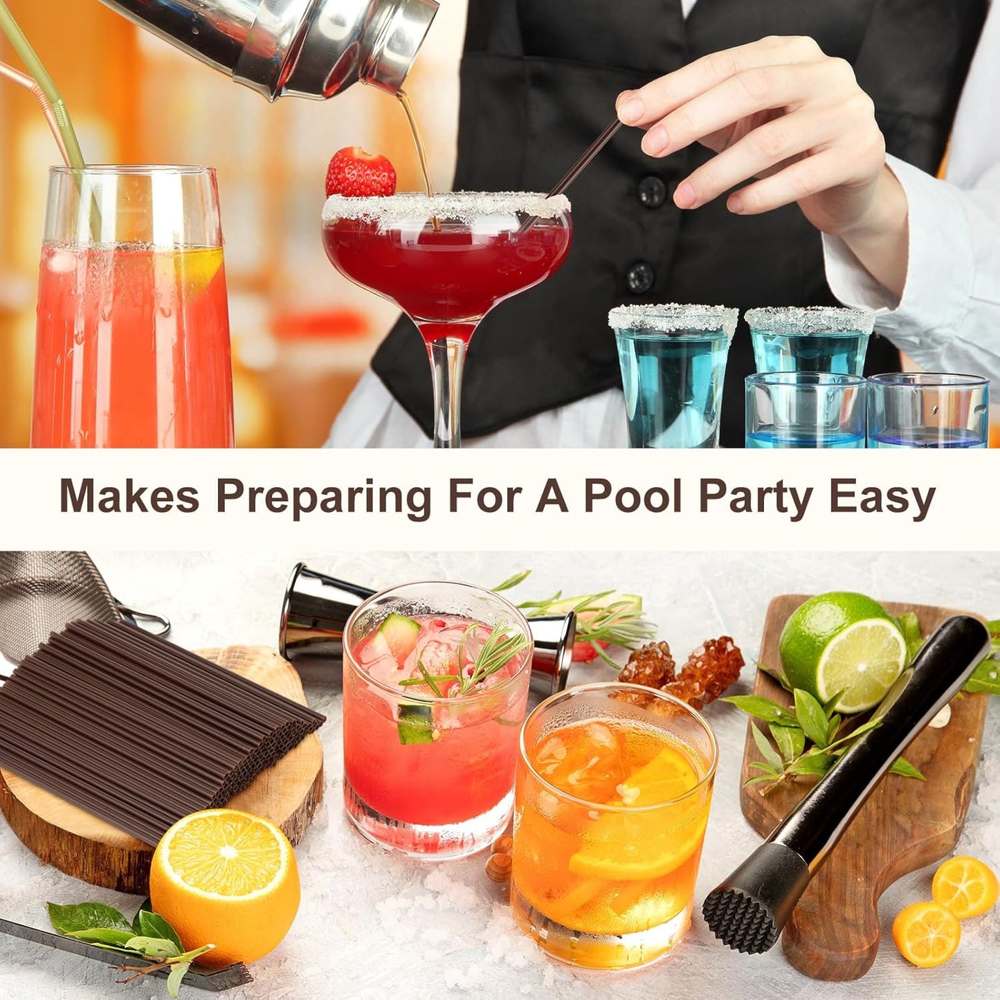 6000 Count Coffee Cocktail Stirrers Straws Disposable Plastic Sip Stir Sticks Cocktail Drink Stirrers Sticks Cups Straws for Bars Juice Drinking(Coffee,5 Inch)