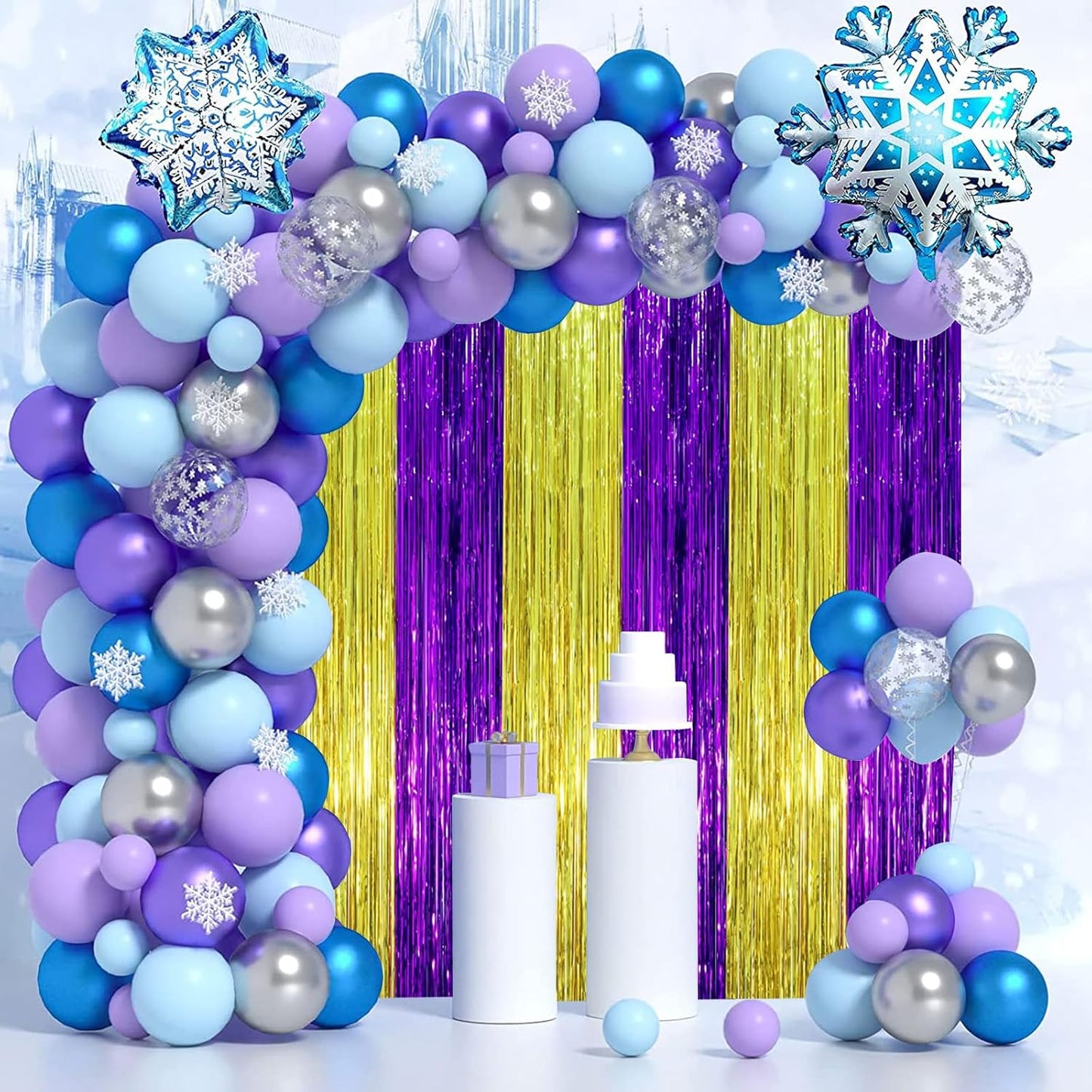 3 Pack 3.3 x 8.2 ft Purple and Gold Foil Fringe Backdrop Curtains, Tinsel Streamers Party Decorations, Fringe Backdrop, Door Shimmer for Graduation or Birthday Party