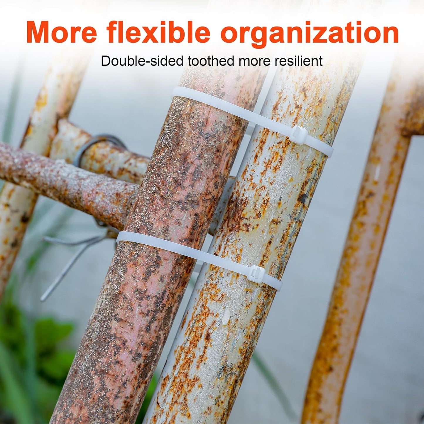 12 Inch White Zip Ties Double Sided Toothed,120 LBS Tensile Strength Heavy Duty Cable Wire Ties With Self-Locking Adjustable More Durable Nylon Tie Wraps for Indoor Outdoor（100 Pack）