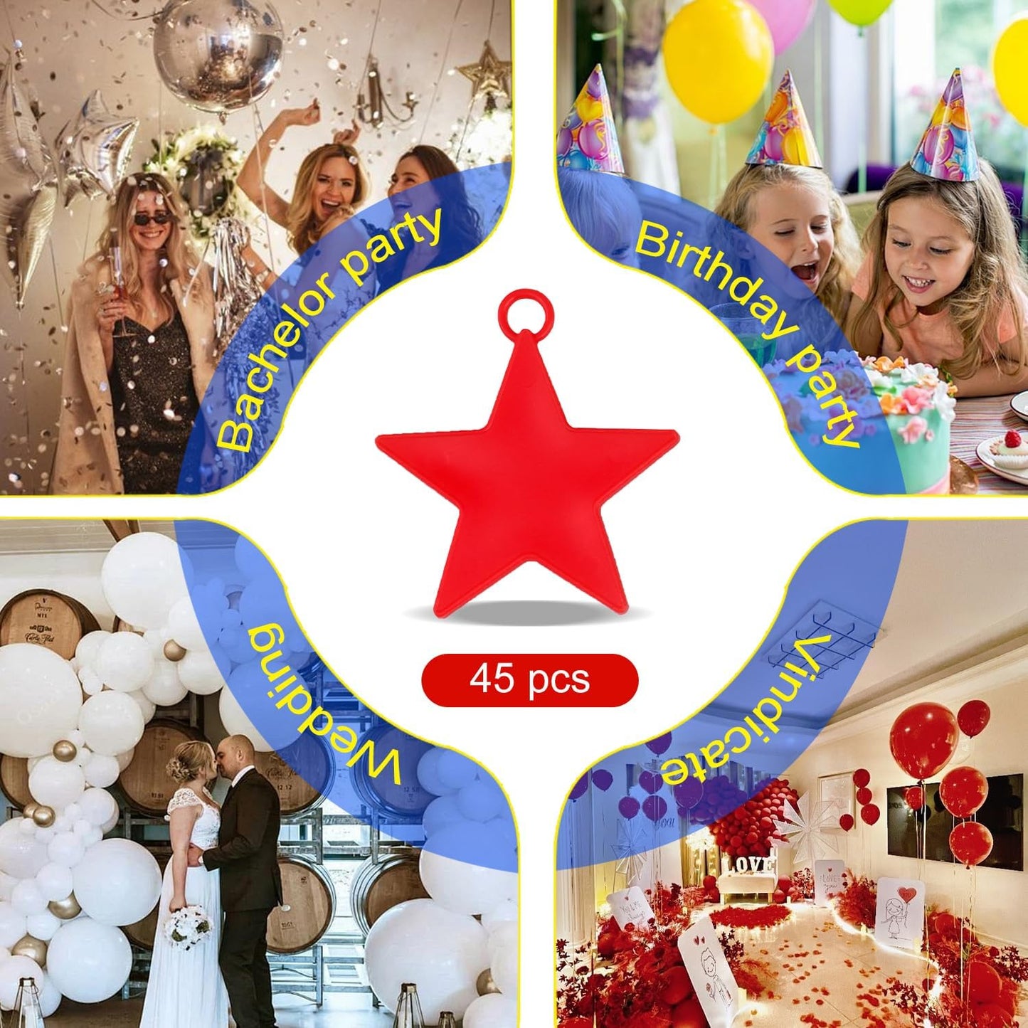 45PCS Balloon Weights Colorful Plastic Heavy Balloon Pendants Wedding Birthday Party Balloons Accessories For Helium Balloon Decoration (Star)