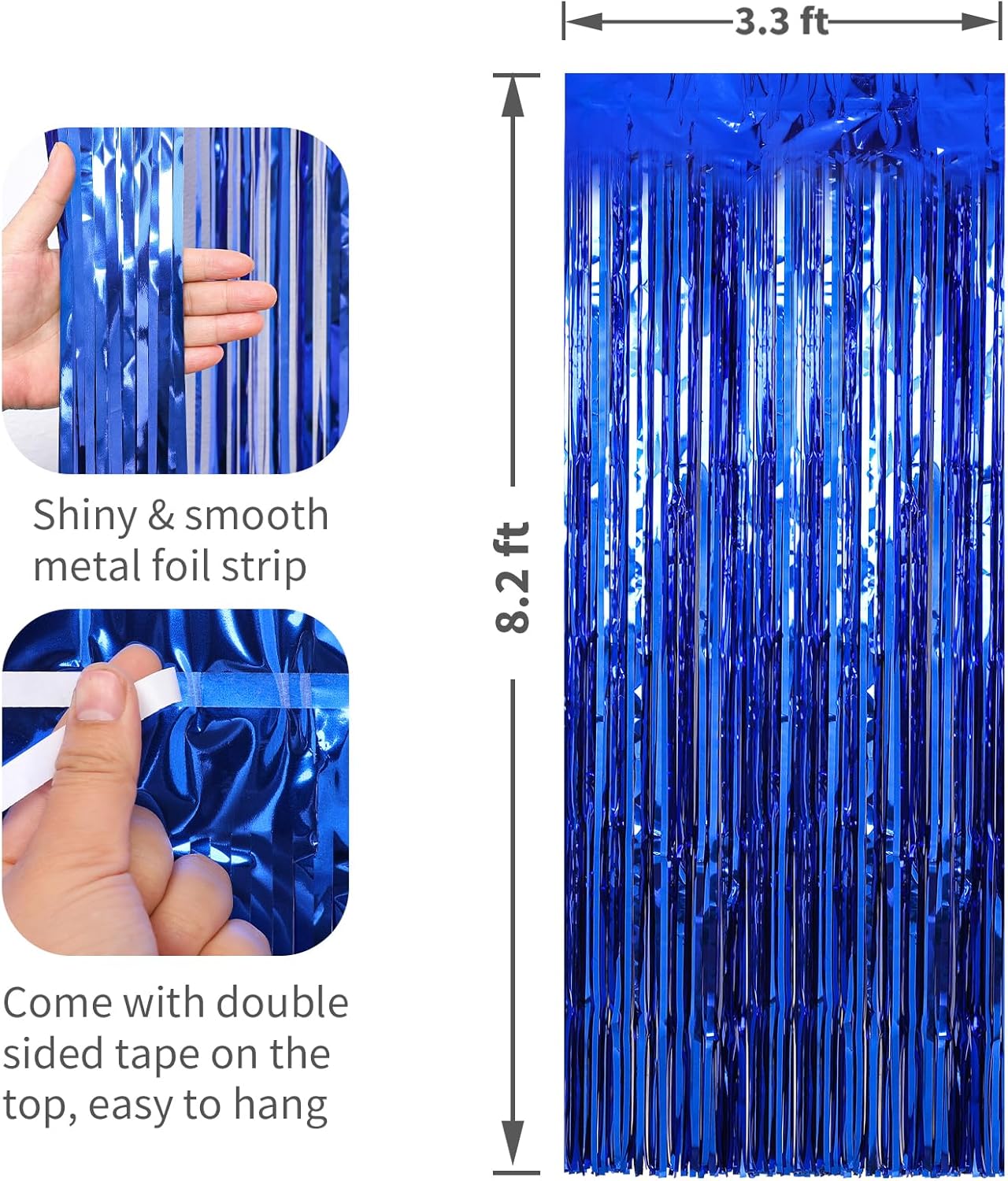 2 Pack Blue Foil Fringe Curtains Streamers Party Decorations 3.3 x 8.2 ft, Blue Tinsel Curtain Fringe Backdrop for Parties, Door Fringe Birthday Streamers, Photo Booth Backdrops, Party Decor