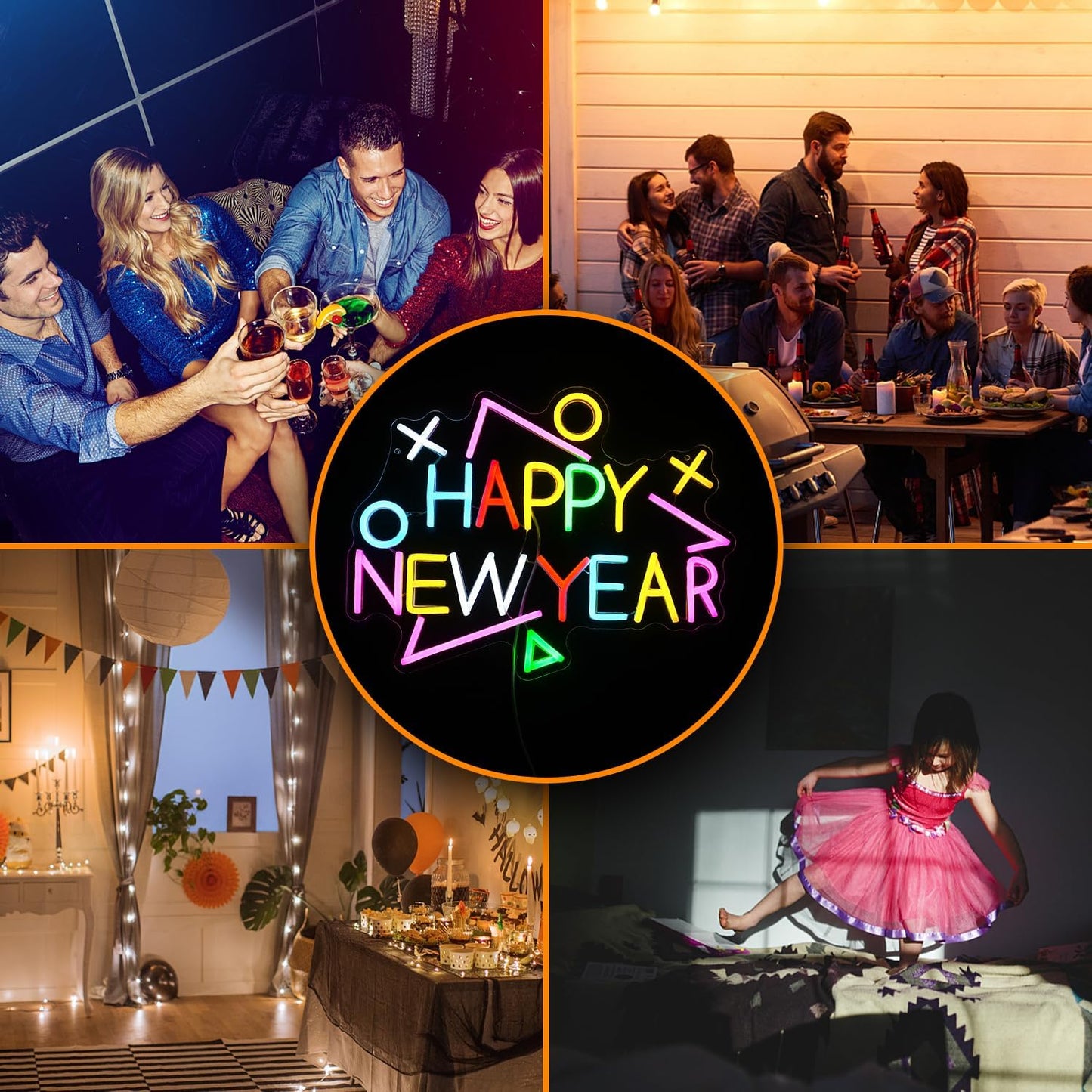 Happy New Year Neon Sign Exquisite And Beautiful New Year LED Light Up Sign for Decor Dimmable USB Powered New Year Neon Light Sign for New Year Celebrate Party Home Room Business Wall Decor (16.5*12.6 In Multicolored)