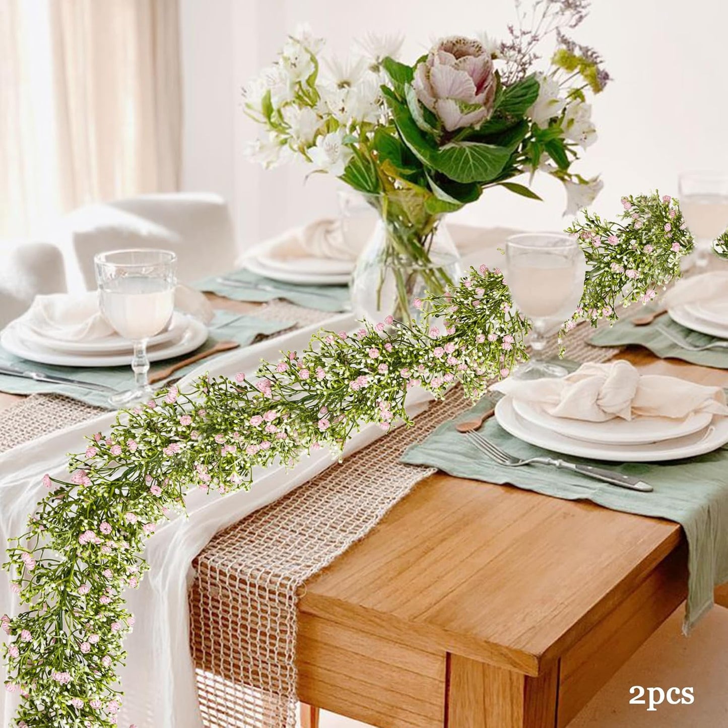 2 Pcs 5.8ft Artificial Baby Breath Flower Vines, Babys Breath Artificial Flowers Real Touch Faux Gypsophila Hanging Fake Baby's Breath Garlands for Wedding and Baby Shower Decor（Pink）