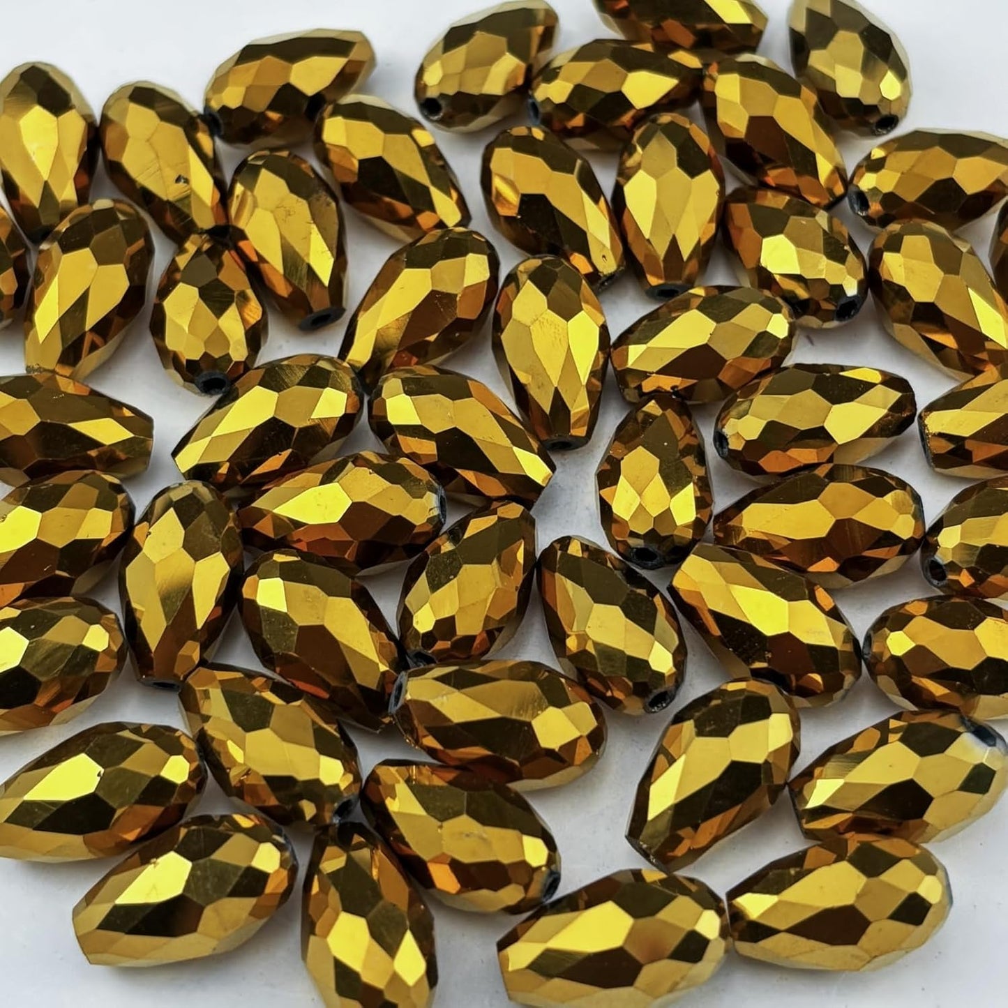 150pcs 4x6mm Teardrop Crystal Glass Beads for Jewelry Making, Faceted Vertical Hole Teardrop Glass Spacer Beads for Wind Chimes Bracelet Earring Necklace DIY Craft(Gold)