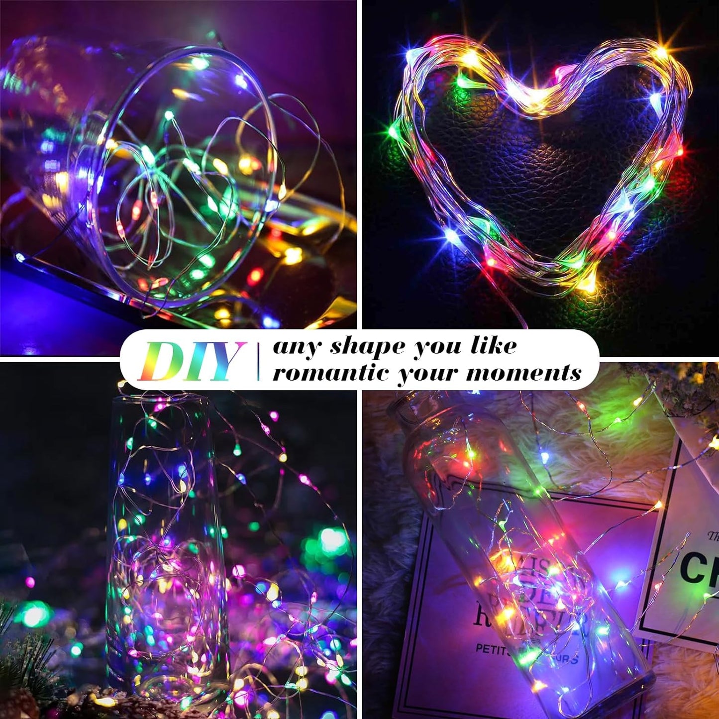 ZGWJ 24 Pack Fairy Lights Battery Operated, 7ft 20 Mini LED Fairy String Lights Silver Wire 3 Modes for DIY, Parties, Wedding, Bedroom, Halloween Christmas Decoration Multicolor