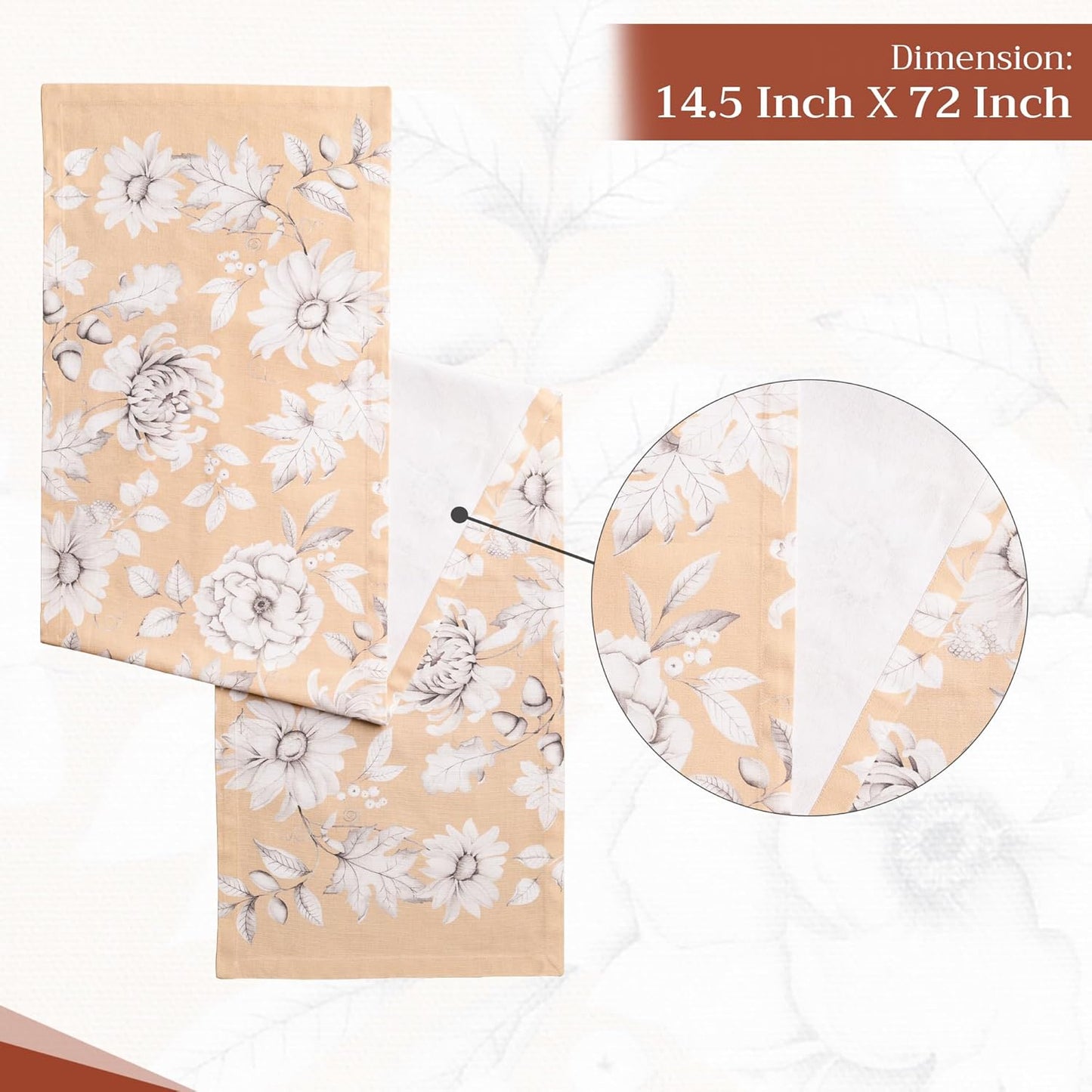 Maison d' Hermine Table Runner 100% Cotton Single Layer Table Runners 72 inches Long for Thanksgiving Christmas Decorations Home Kitchen Dining Party Wedding (Pretty Autumn, 14.5" x 72")