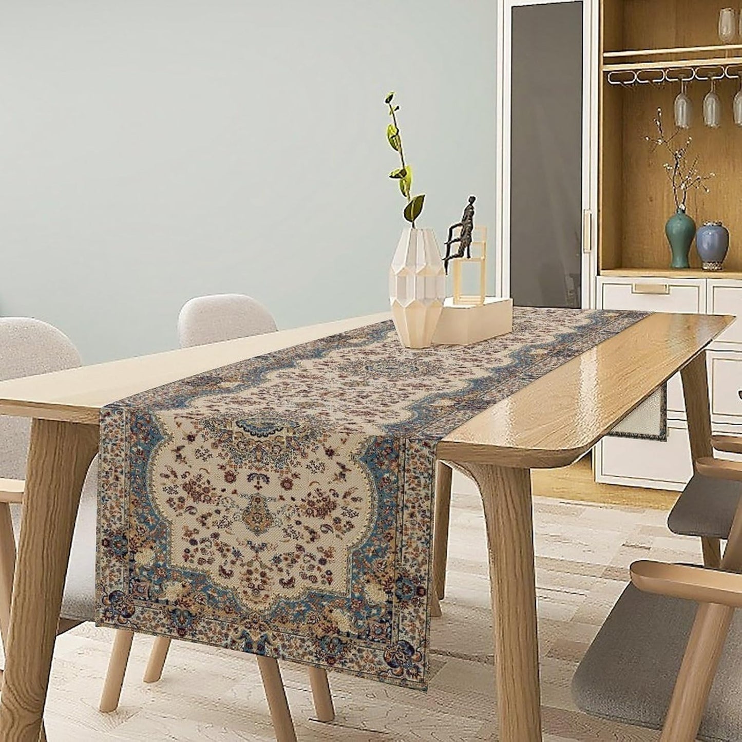 Boho Vintage French Table Runner,Retro Flower Rustic Country Style Floral Print Pattern for Home Kitchen Table Decor Dining Coffee Room Garden Party Decor 13x72in