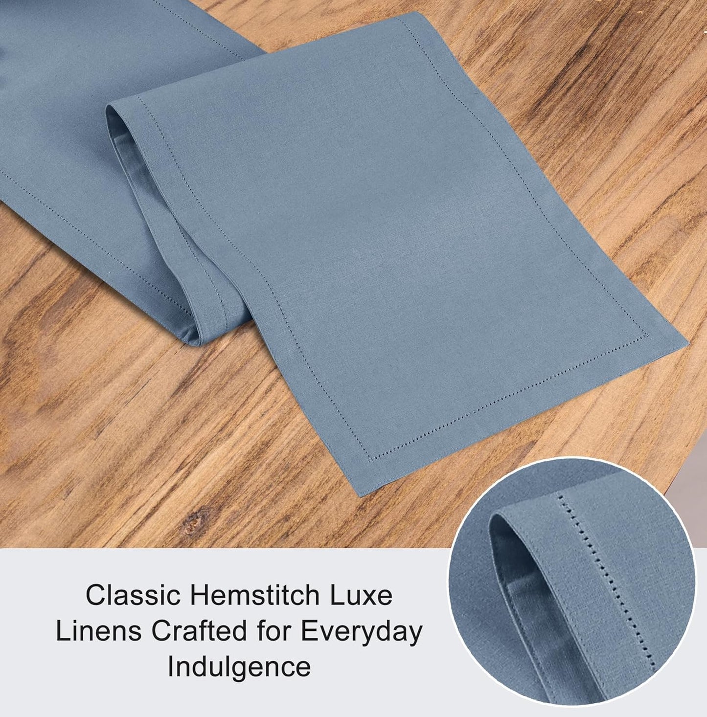Ruvanti Linen Table Runner 72 Inches, Classic Hemstitch, Washable, Reusable, Non-Slipping, Stain Resistant- Perfect for Parties, Weddings, Dinners, Thanksgiving, Christmas, Indoor use – Grey