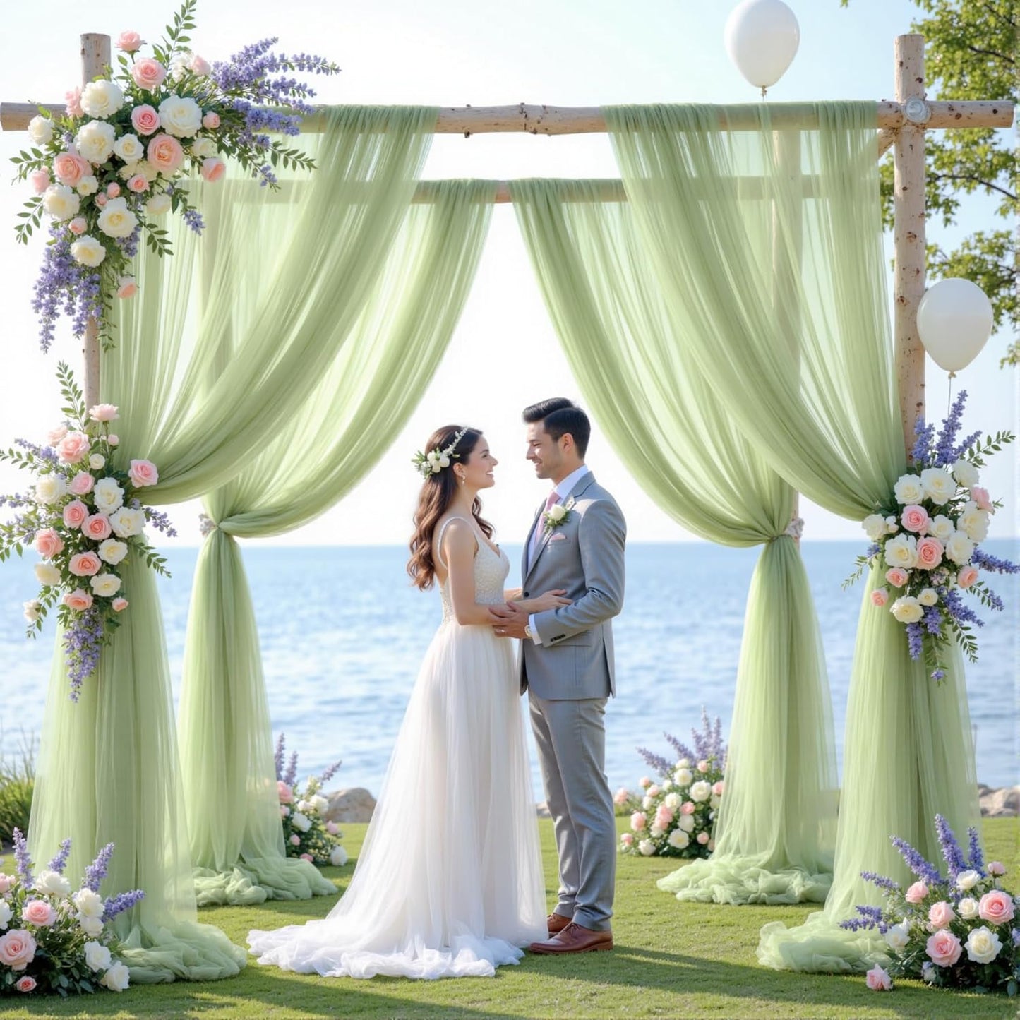 Wedding Arch Draping Fabric Backdrop 1 Panel 30" x 19Ft Sage Green Drapes Curtains for Wedding Reception Sheer Tulle Backdrop Curtain for Ceremony Birthday Party Baby Shower Arbor Ceiling Decorations