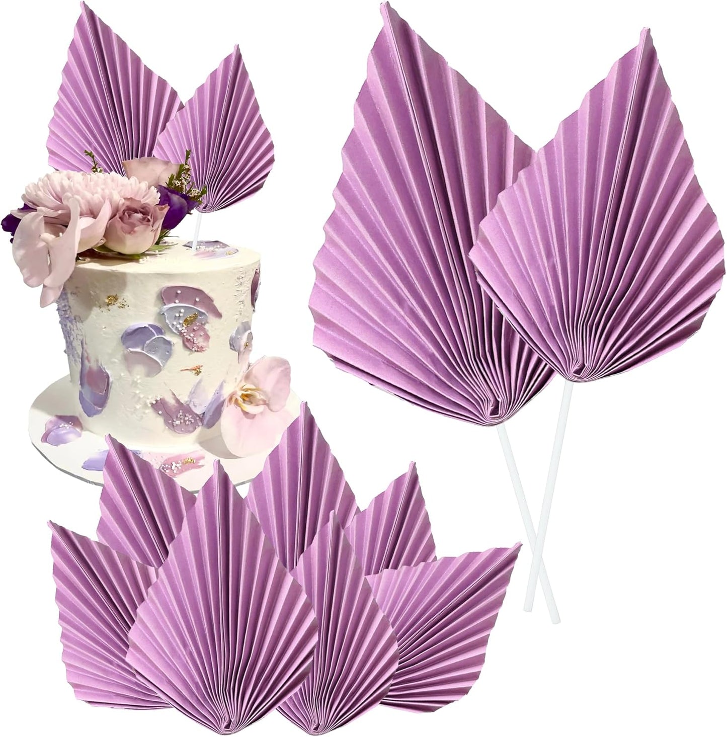 Gyufise 6Pcs Paper Palm Fan Cake Toppers Palm Leaf Fan Cake Topper Palm Spear Leaf Cupcake Toppers Cake Insert Decoration For Cake Decorating Diy Craft Project Home Wedding Party Supplies Purple