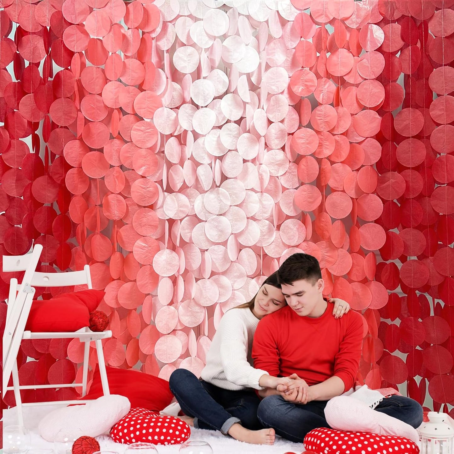 192 Ft Red Party Decorations Ombre Red Polka Dot Backdrop Streamer Tissue Paper Circle Dots Hanging Garland for Birthday Graduation Engagement Wedding Anniversary Valentines Holiday Hen Party Supplies
