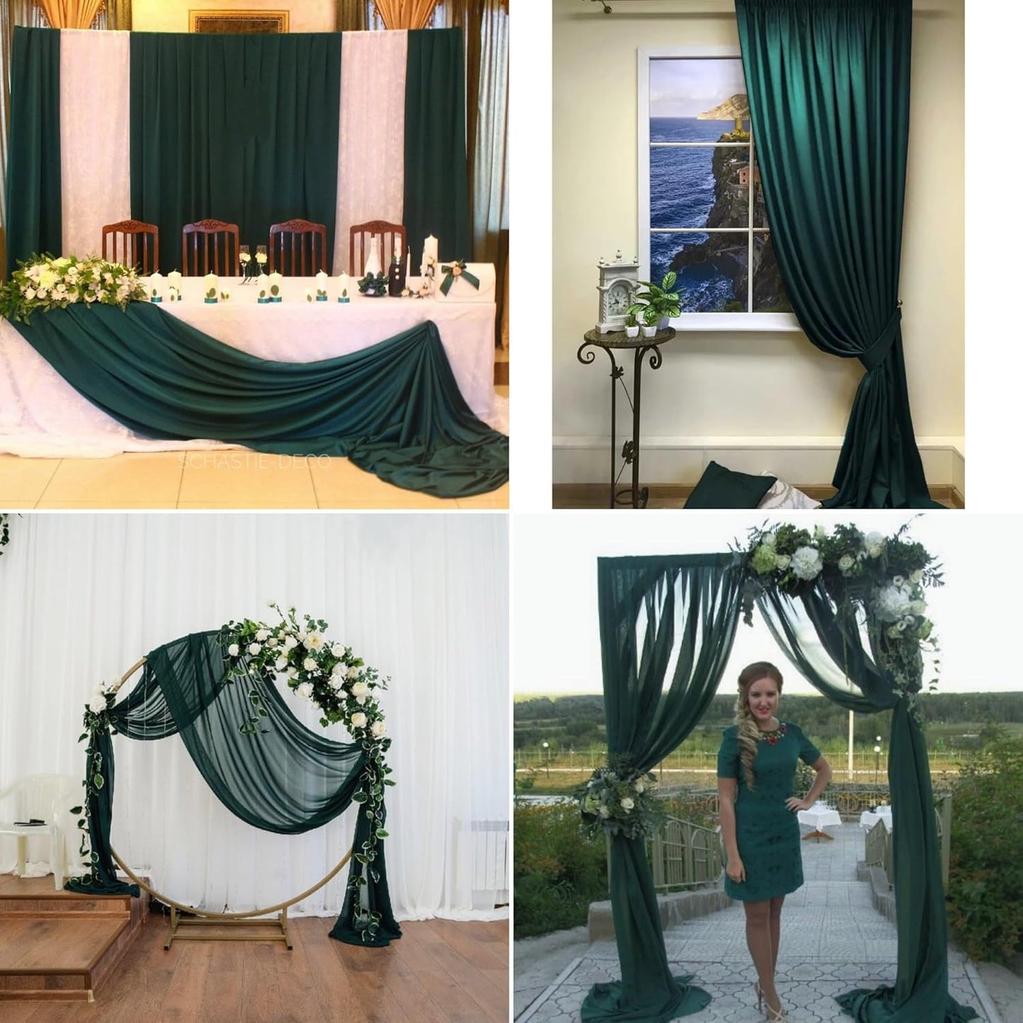 6 Panels Emerald Green Wedding Arch Drapery 28" x20Ft Wedding Arch Draping Fabric Chiffon Fabric Drape Sheer Backdrop Curtain for Nuptials Party Ceremony Birthday Arbor Drapery Reception Ceiling Décor