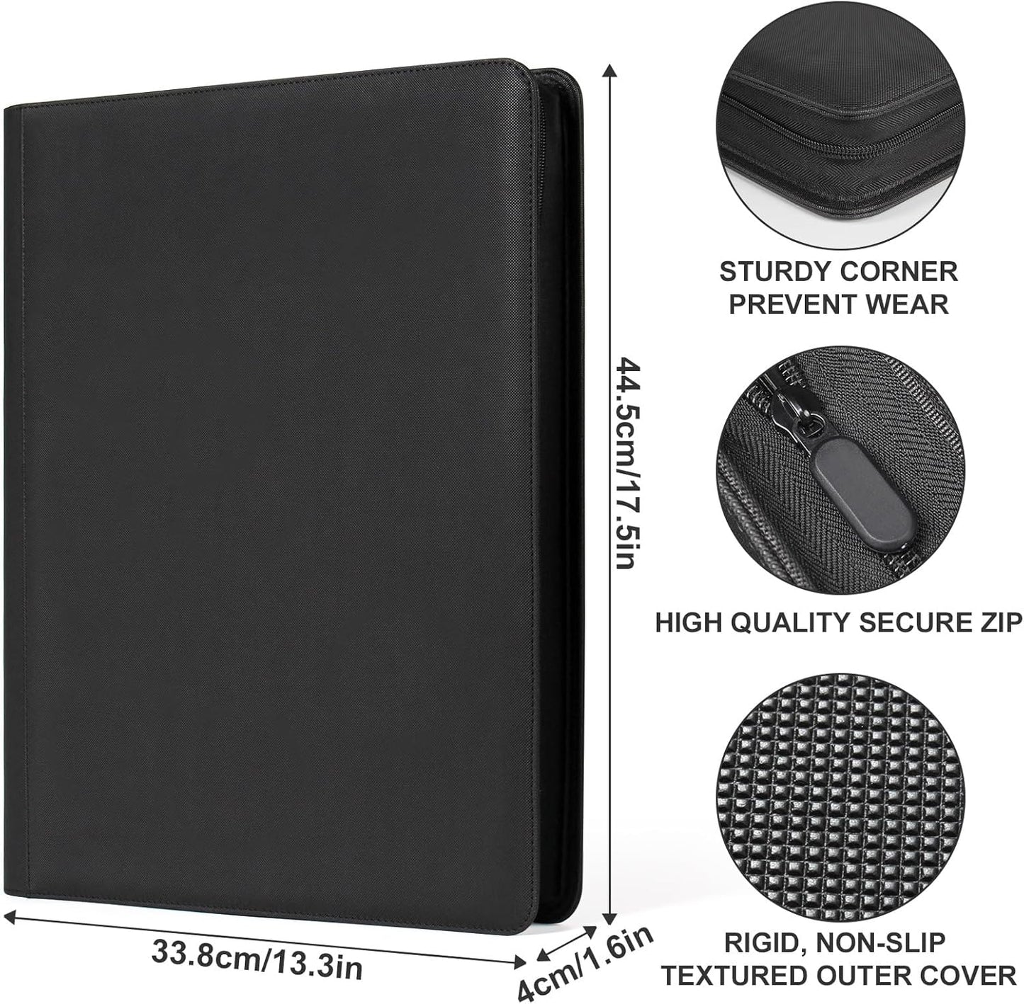 Premium Card Binder 16 Pocket, GEAoffice PU Cover Trading Card binder for 1000+ Cards, Sturdy Card Collection Album, Card Holder Folders for YuGiOh, MTG, TCG, Game Cards & Sports Cards, Black