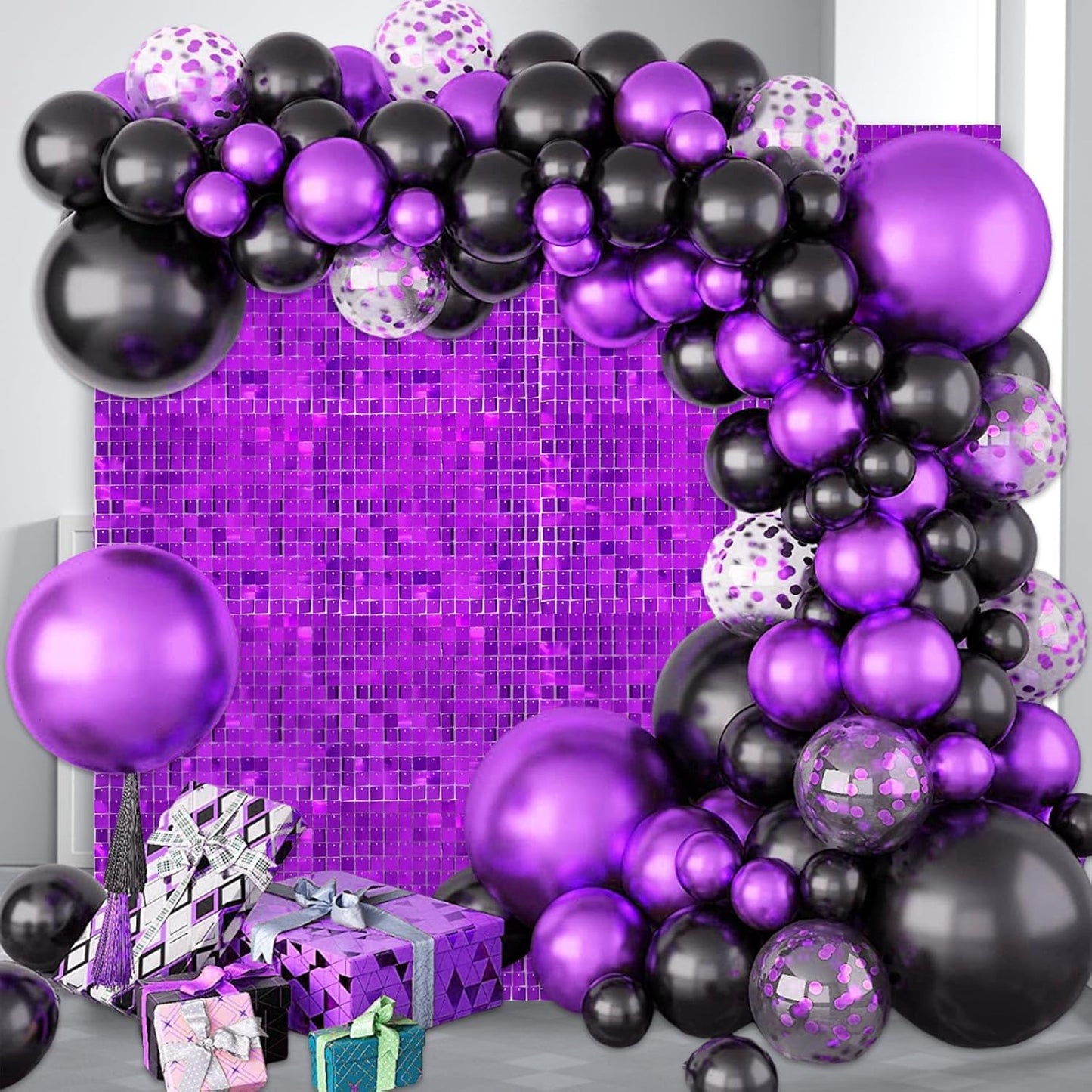 12PCS Purple Shimmer Wall Backdrop, Square Sequin Photo Backdrops Panel, Glitter Wall Background for Birthdays, Weddings, Halloween, Engagements, Disco Bachelorette Party Decoration (3FTx4FT)