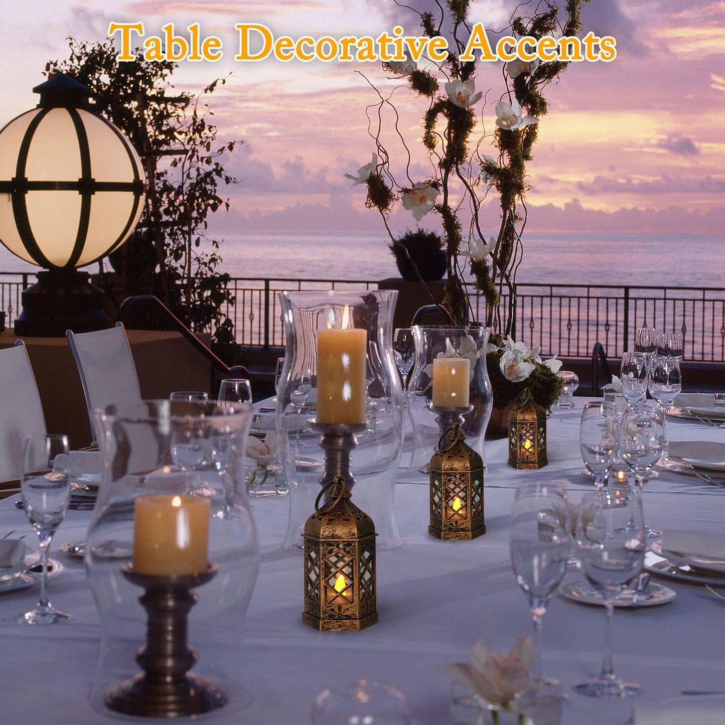 LLQ 12Pcs Mini Lantern for Centerpieces, Small Candle Lanterns Decorative Indoor, Vintage Hanging Moroccan Lantern for Halloween Decorations, Christmas Centerpieces for Tables, Wedding Table Decor