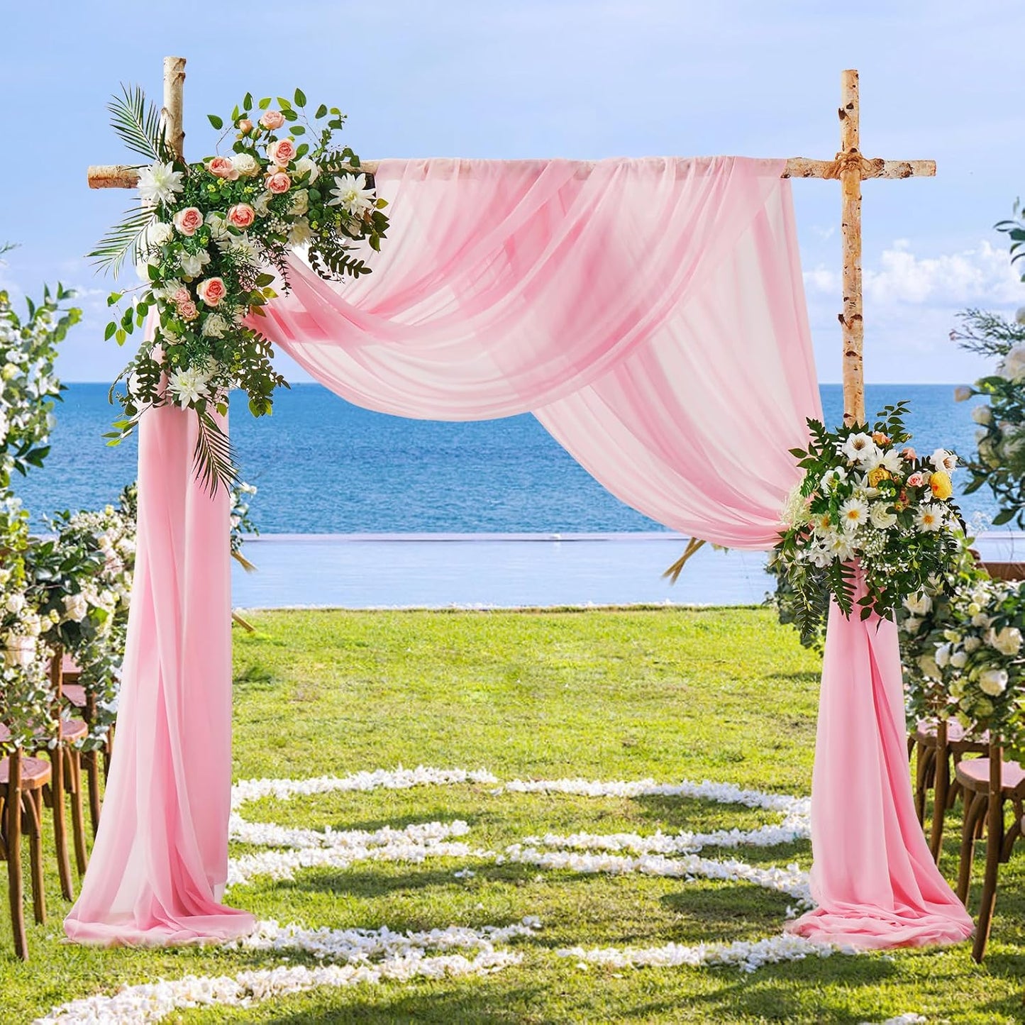 SiinvdaBZX 2 Panels Wedding Arch Draping Fabric 30" x 20Ft Pink Sheer Chiffon Fabric Outdoor Extra Long Decorative Drapery Fabric for Party Ceremony Ceiling Curtain Backdrop