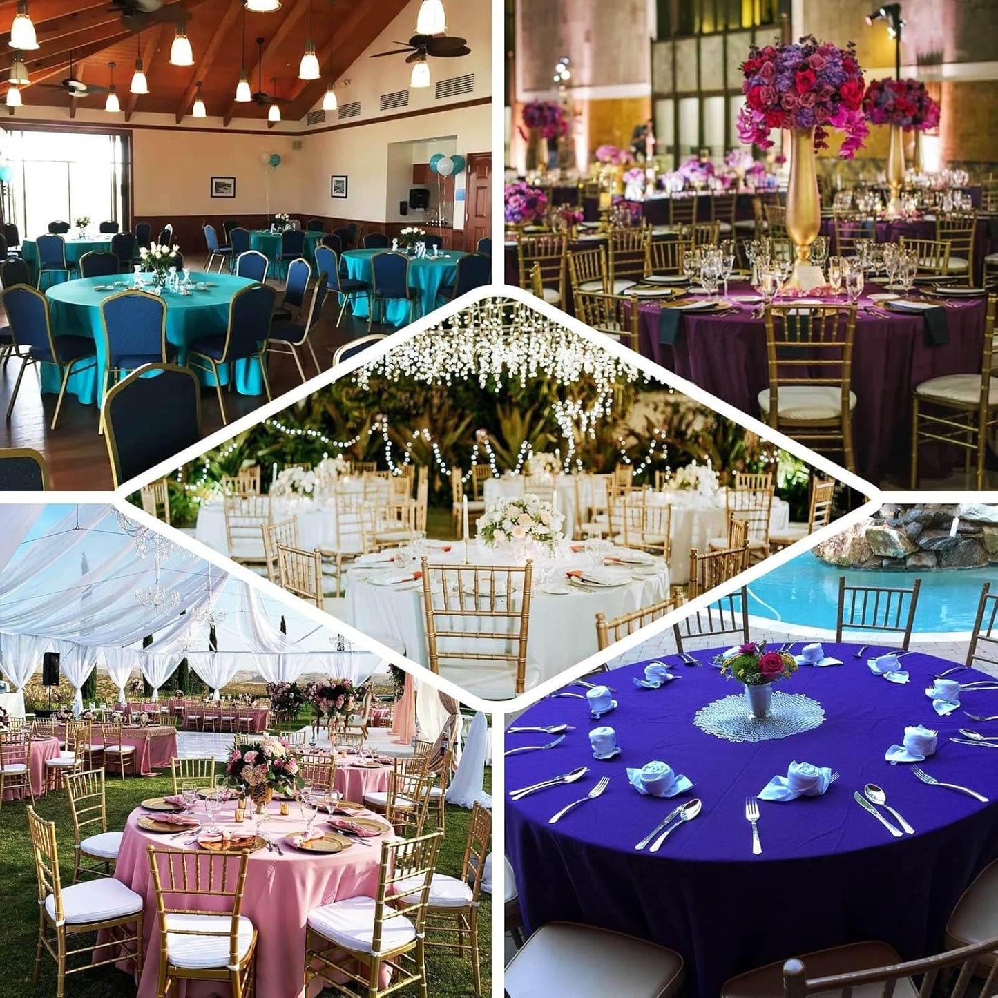 Efavormart Round Tablecloth, 132 Inch Stain & Wrinkle Resistant Washable Table Cloth, Decorative Polyester Fabric Table Cover for Banquet, Wedding, Dining- Silver