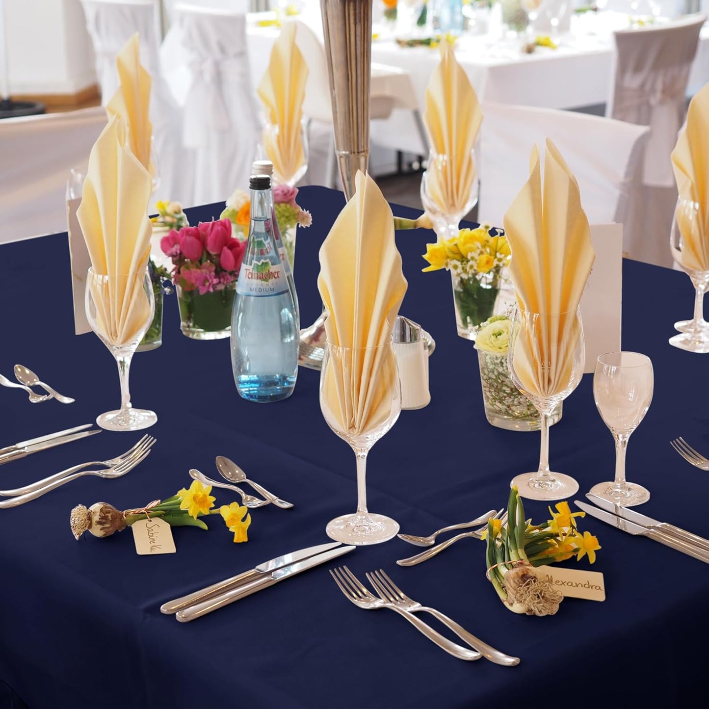 Fitable 6 Pack Square Tablecloths - 70 x 70 Inches - Stain Resistant and Reusable Table Clothes, Navy Polyester Fabric Table Covers for Dining, Card Tables, Coffee Tables