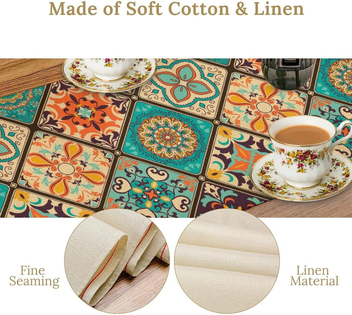 Boho Floral Table Runner,Vintage Bohemian Style Table Runner for Kitchen Dining Table Home Party Decoration 13x36 Inch