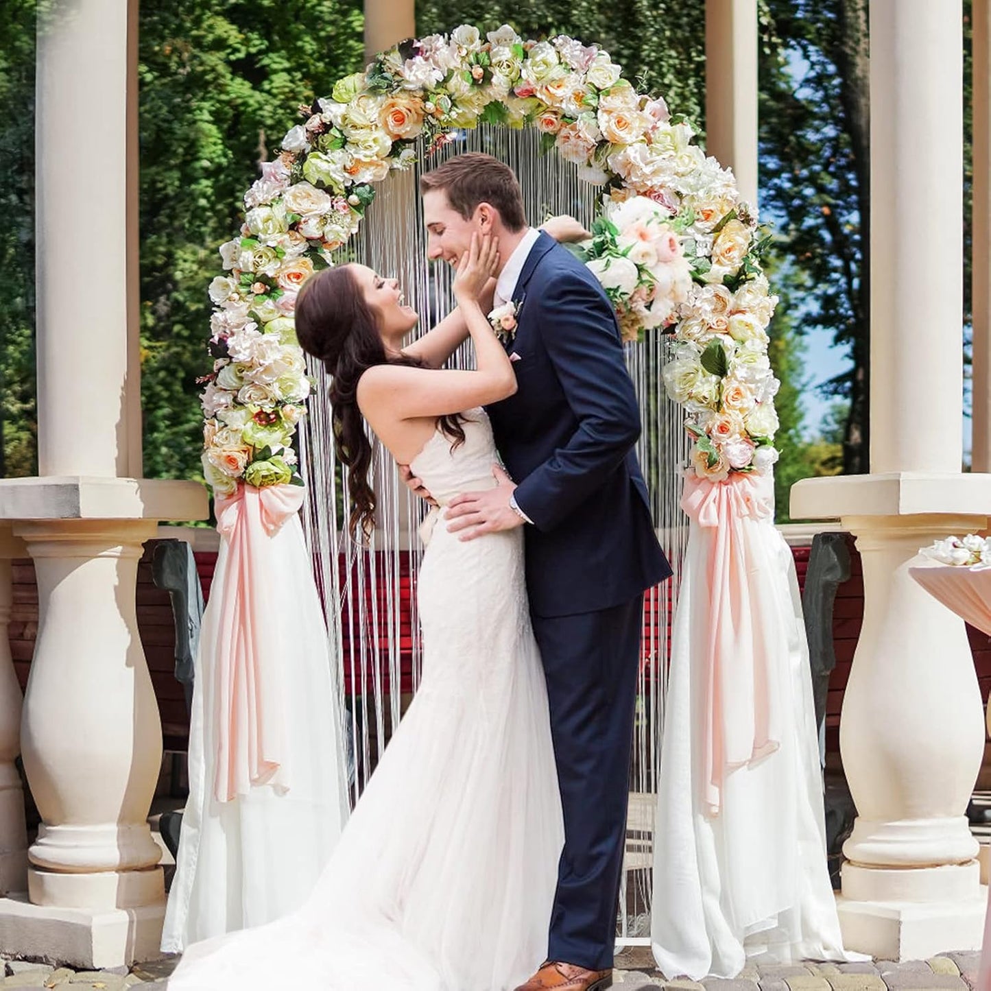 Putros 6FTx2.6FT White Metal Wedding Arch Balloon Backdrop Stand Arched Frame for Ceremony Birthday Party Anniversary Bridal Graduation Decoration