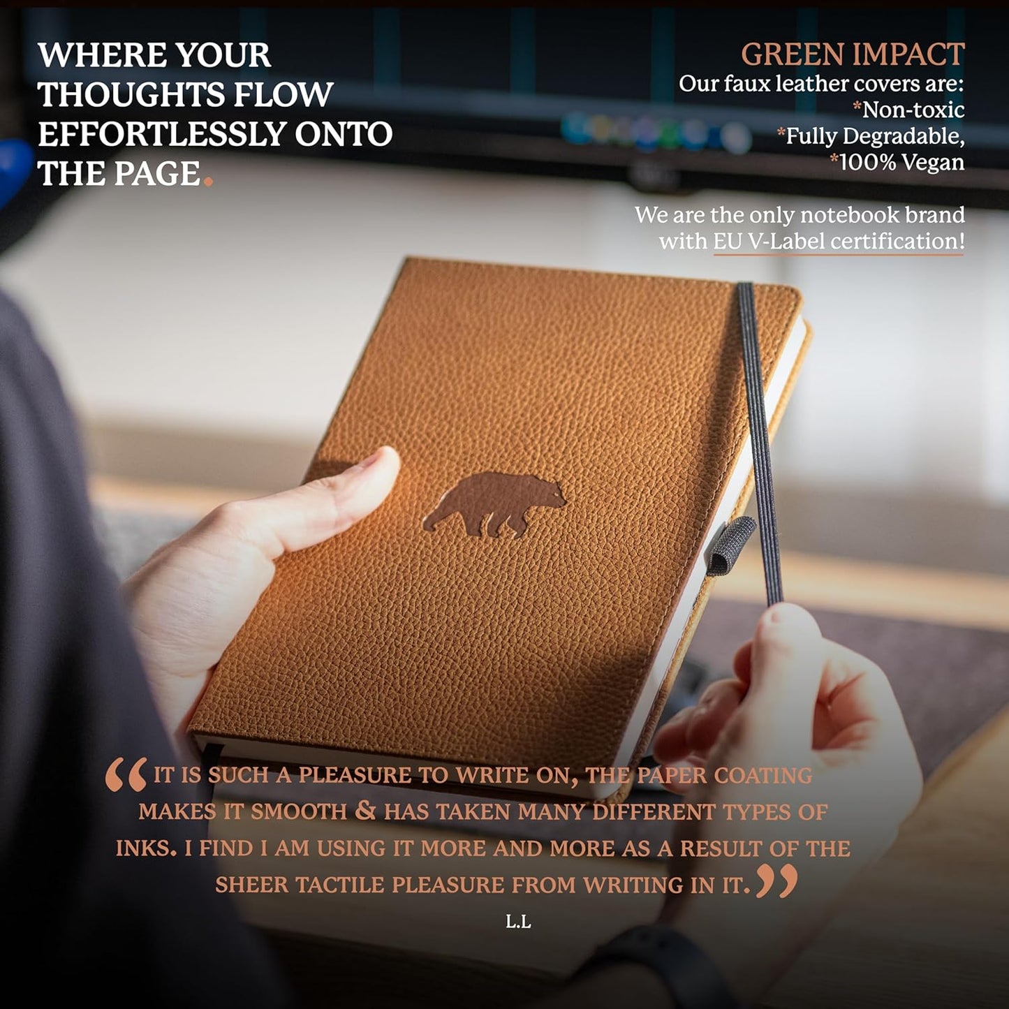 Dingbats* Wildlife Grid Writing Journal Notebook A5 - Vegan Leather Hardcover - Ideal for Work, Travel - Pocket, Elastic Closure, & Bookmark