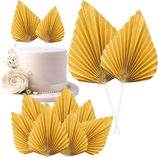Gyufise 6Pcs Paper Palm Fan Cake Toppers Palm Leaf Fan Cake Topper Palm Spear Leaf Cupcake Toppers Cake Insert Decoration For Cake Decorating Diy Craft Project Home Wedding Party Supplies Gold